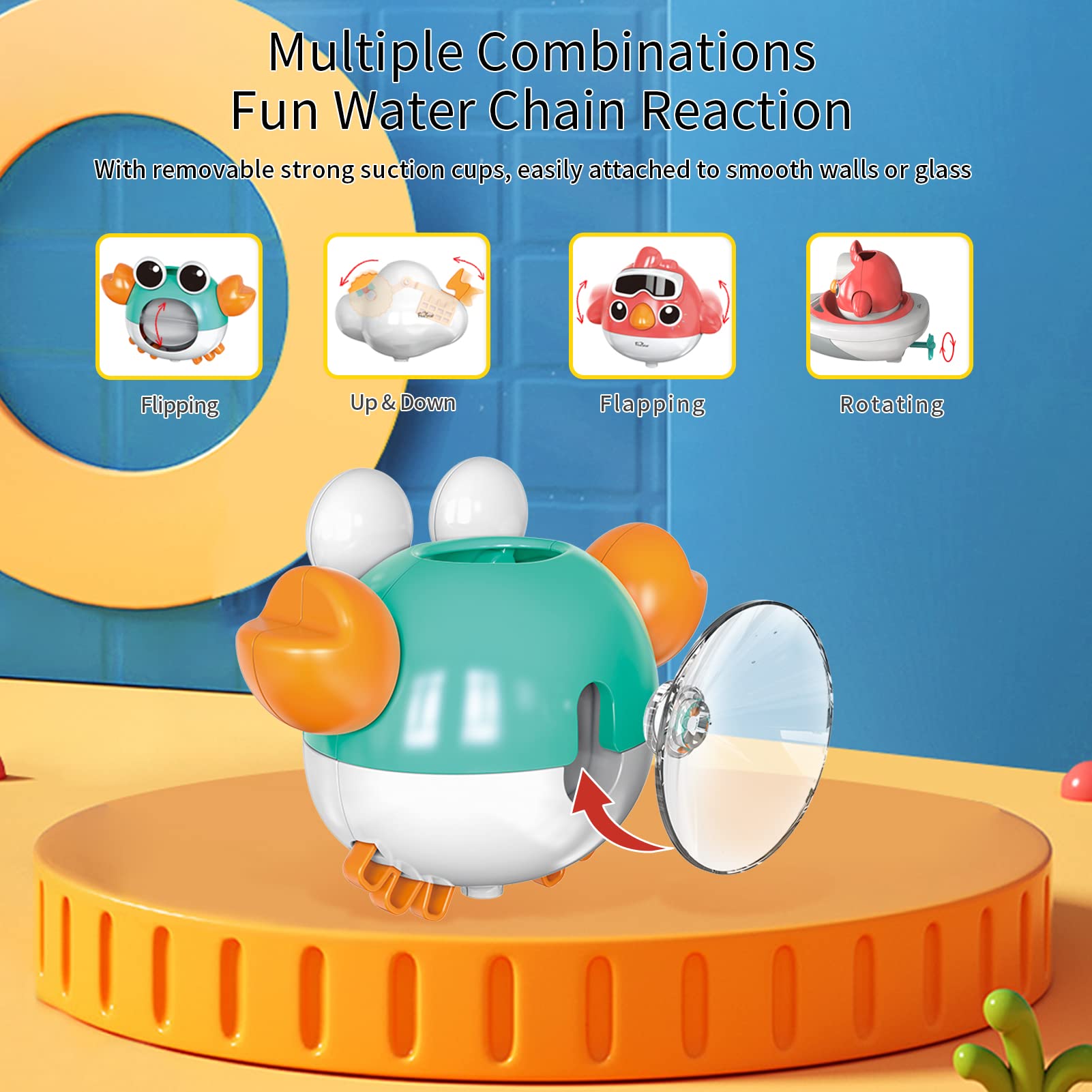 FS Baby Bath Toys for Toddlers 1-3 Years Old | Wind Up Boat & Water Play Set | Safe Bathtub Toys for Kids Ages 2-6 | Fun Learning Toys for Bath Time & Pool Play