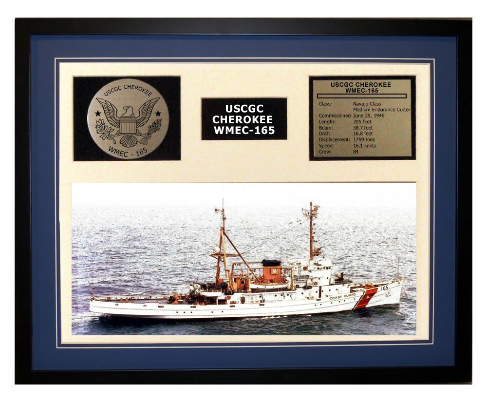 USCGC Cherokee WMEC-165 Framed Coast Guard Ship Display - Navy Blue Wooden Plaque - Perfect for Military Home Decor, Office Wall Art & Nautical Gift for Veterans