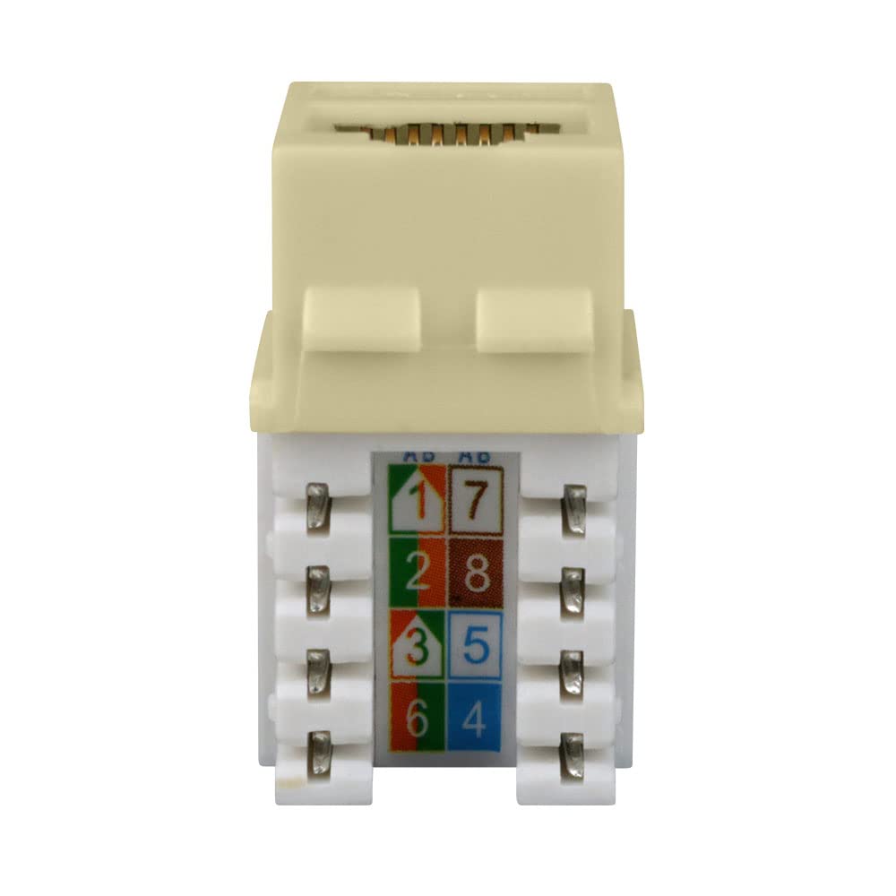 Cat6 Keystone Jack 10-Pack in Ivory - High-Speed Ethernet Network Jack for Home & Office Networking, Wall Plate Installation, and Data Center Use