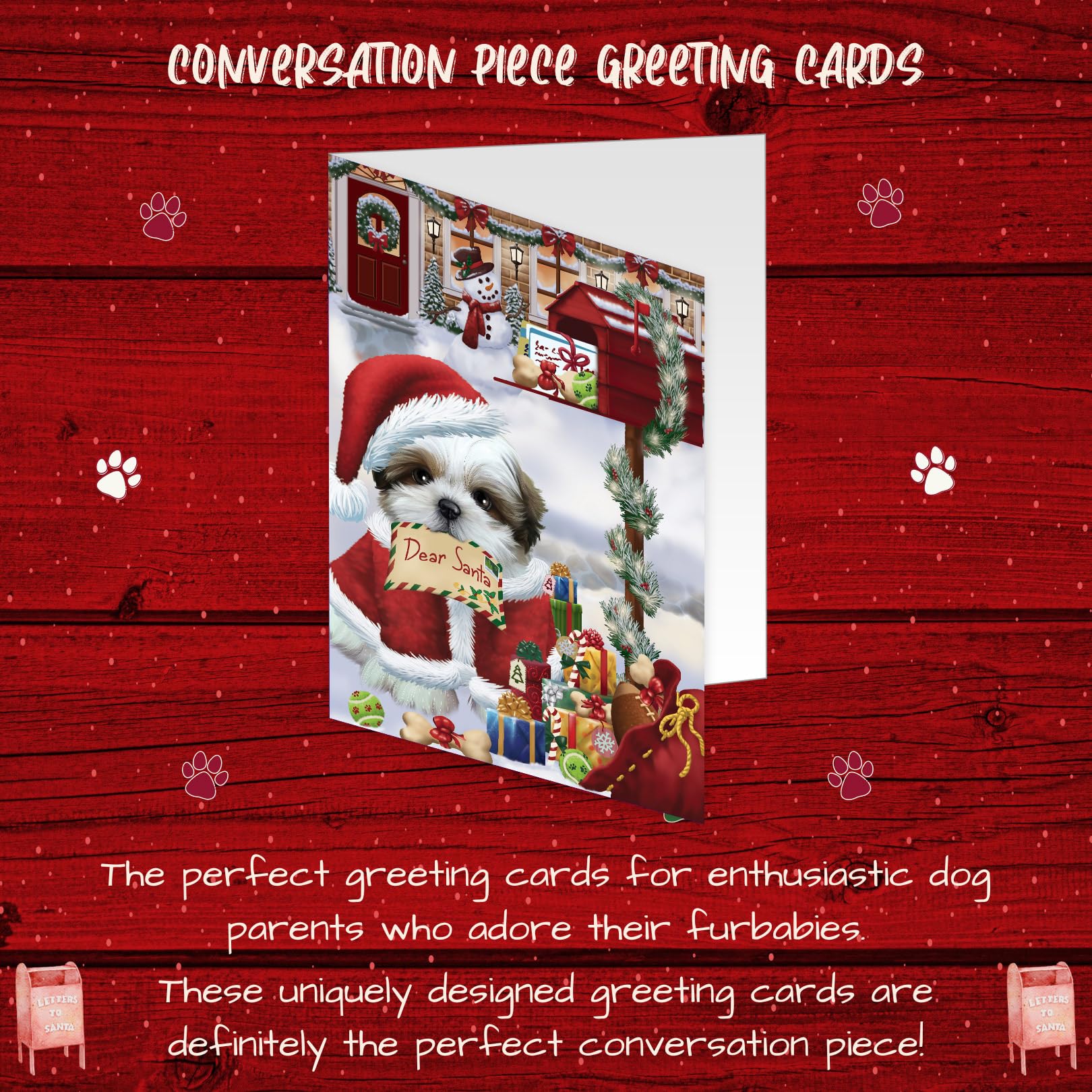 Dear Santa Mailbox Christmas Letter Shih Tzu Dog Greeting Cards - 10 Adorable Pet Invitation Cards with Envelopes - Festive Holiday Cards for Dog Lovers - Perfect for Christmas Gifts, Party Invitations & Holiday Greetings