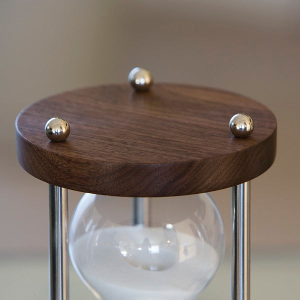 Premium Solid Walnut 30/60 Minute Hourglass with Metal Spindles - Elegant Desk Decor & Productivity Timer for Office, Study, or Meditation Space