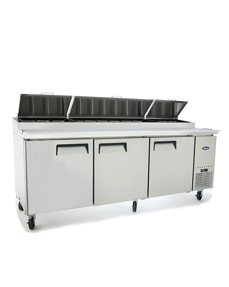 Atosa MPF8203 Commercial 3-Door Pizza Prep Table Refrigerator - Stainless Steel Countertop Refrigerator for Restaurants, Pizzerias & Food Service Businesses