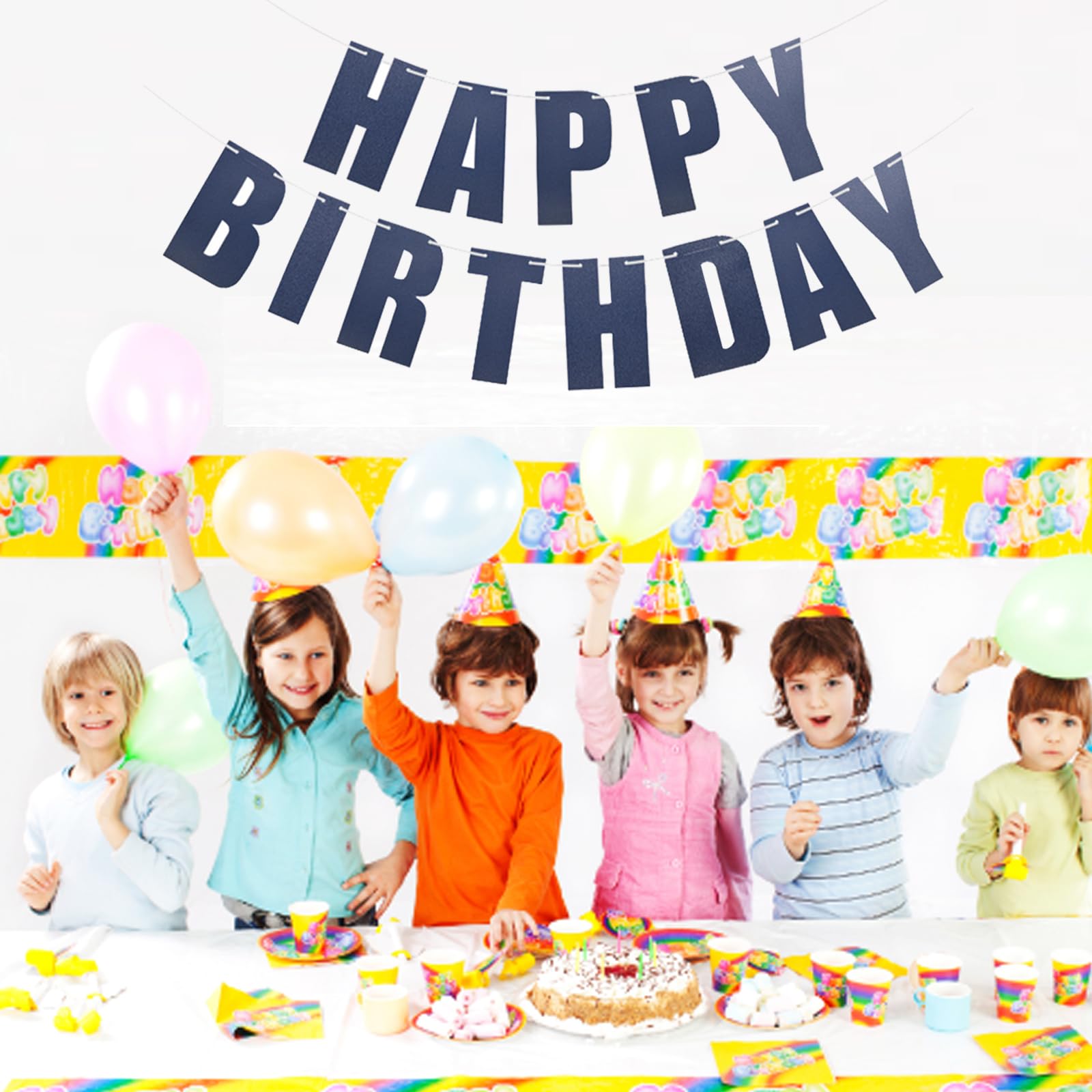 MEETINGU Dark Blue Happy Birthday Banner & Bunting - Party Decoration Supplies for Adults, Kids, Baby Showers & Birthday Celebrations | Perfect for Indoor & Outdoor Hanging Decor