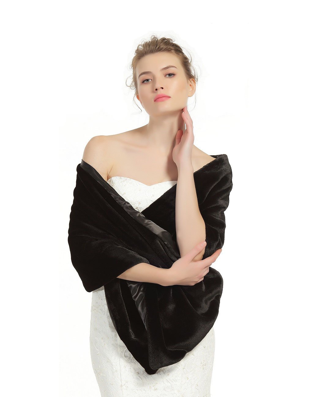 BEAUTELICATE Women's Faux Fur Shawl Wrap - Winter Bridal Wedding Scarf Stole Cover Up - Perfect for Evening Parties, Date Nights & Formal Events