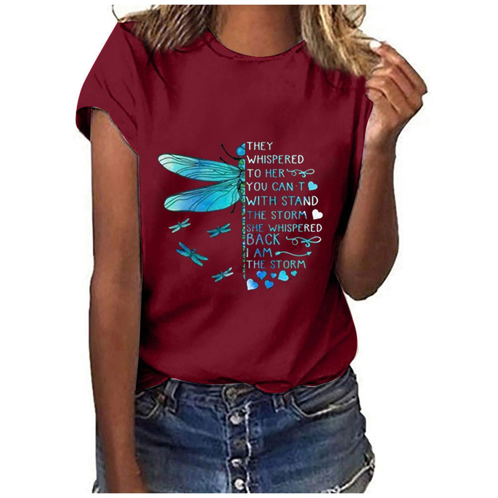 Kamendita Women's Dragonfly Graphic T-Shirt - Funny Cute Summer Short Sleeve Casual Blouse Top for Everyday Wear & Outdoor Activities