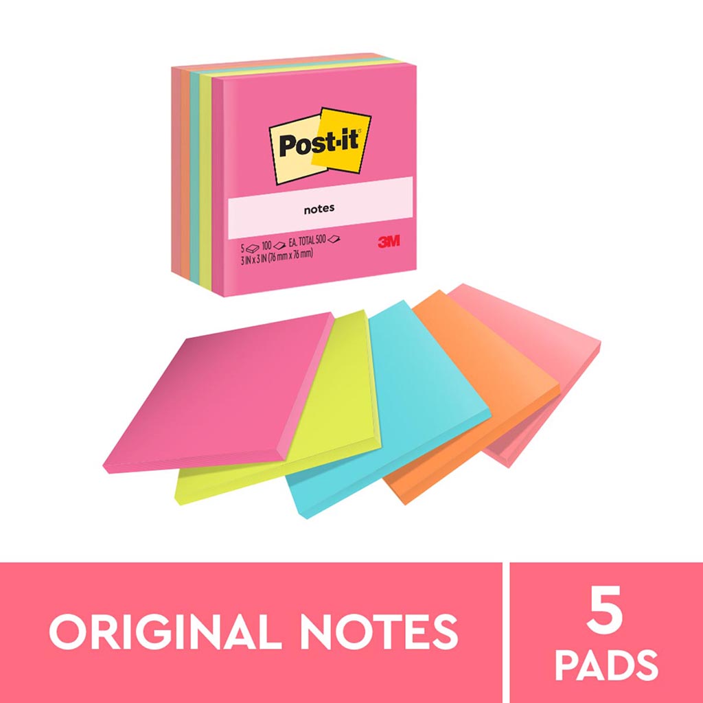 3M Sticky Post It Notes 76 x 76mm, 5-Pack (654 5PK) - Perfect for Office, School & Home Organization