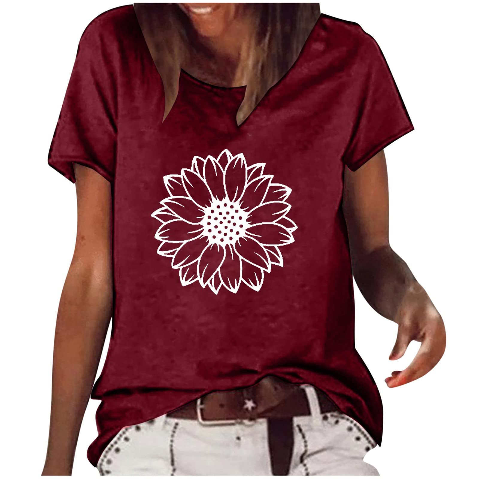Sexy Women's Crop Tops - Floral Print Daisy Short Sleeve Blouse for Summer | Casual Round Neck T-Shirt | Perfect for Beach Outings, Music Festivals & Date Nights