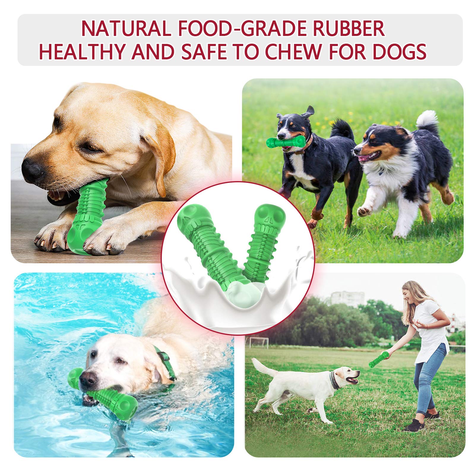 **Durable Natural Rubber Dog Chew Toys for Aggressive Chewers – Large & Medium Breed Tough Squeaky Dog Toys, Indestructible Teeth Cleaning Chews for Strong Chewers (Green) – Perfect for Playtime & Dental Health**