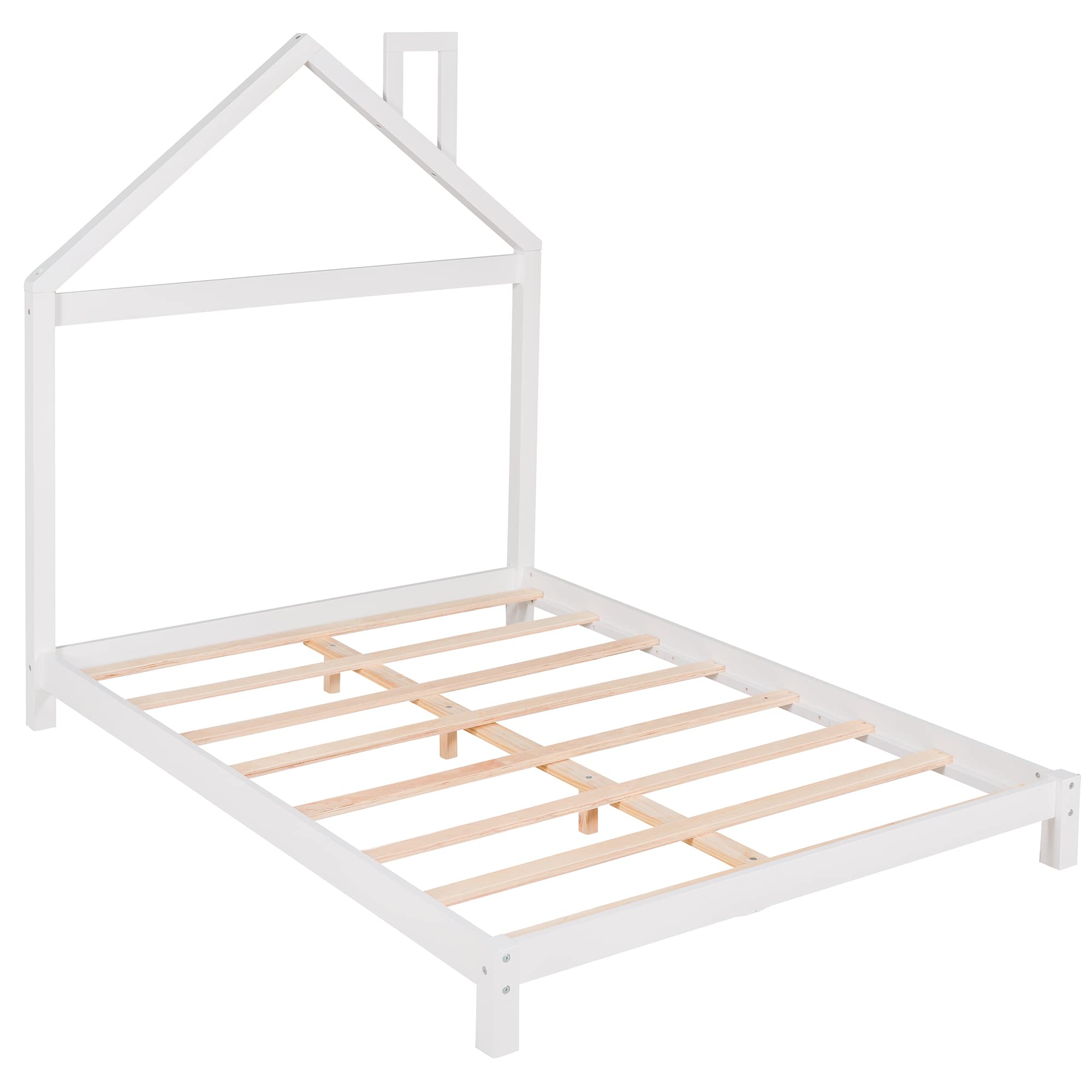 Merax Full Size Platform Bed Frame with House-Shaped Headboard - Sturdy Wooden Bed Base, No Box Spring Needed - Perfect for Kids Rooms, Guest Bedrooms & Cozy Home Decor (White)