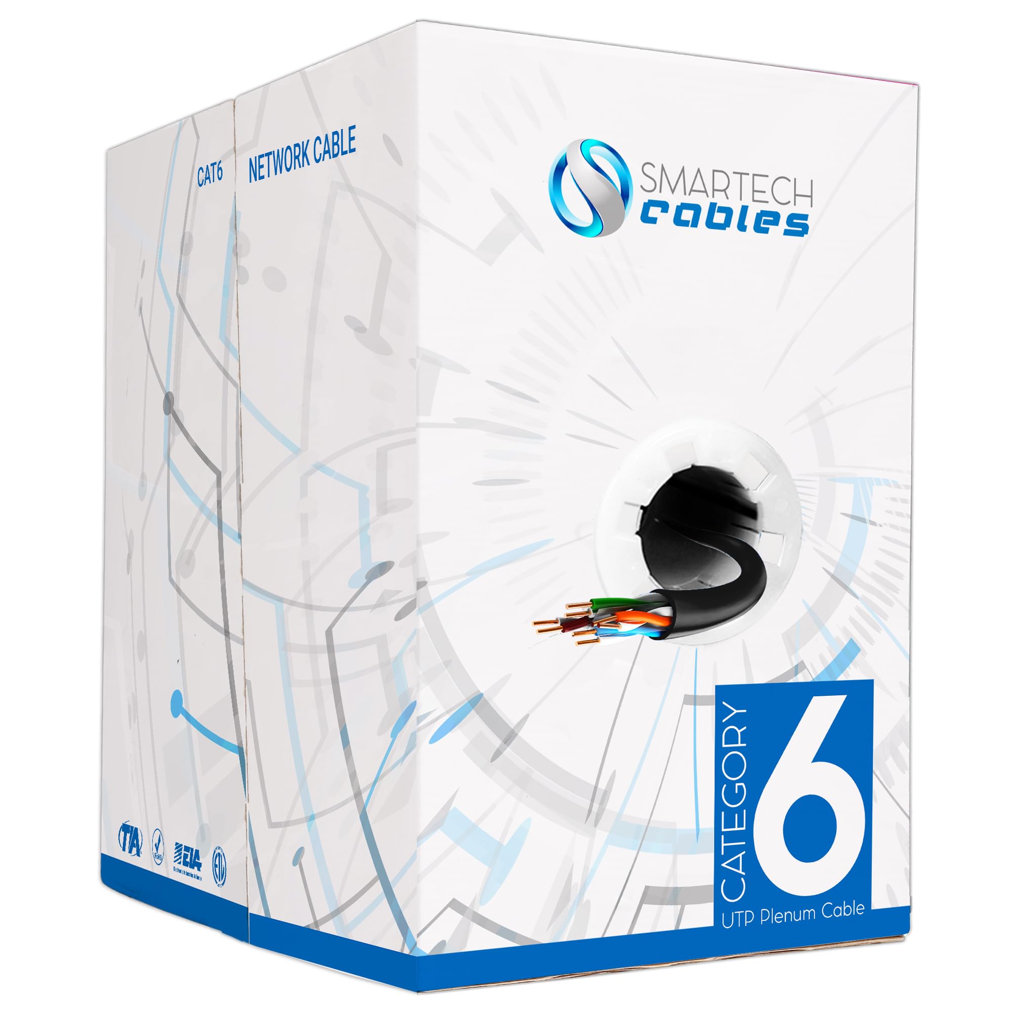 CAT6 Plenum Cable 1000ft (CMP) - 23 AWG 550MHz 4Pair UTP 10GB Ethernet Cable | Bulk Internet Network Cable for High-Speed Stable Performance | Ideal for Office Networking, Data Centers & Home Installations (Black)