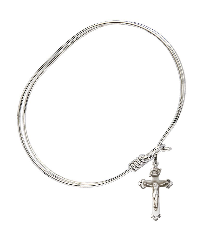 Sterling Silver Oval Eye Hook Bangle Bracelet with Crucifix - Elegant Religious Jewelry for Women, Perfect for Church, Weddings & Everyday Wear