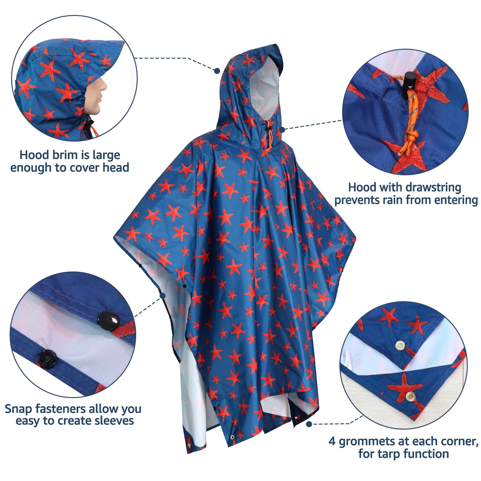 ANYOO Waterproof Rain Poncho for Adults - Lightweight Hooded Raincoat for Men & Women - Perfect for Hiking, Camping, Outdoor Adventures & Emergency Weather Protection