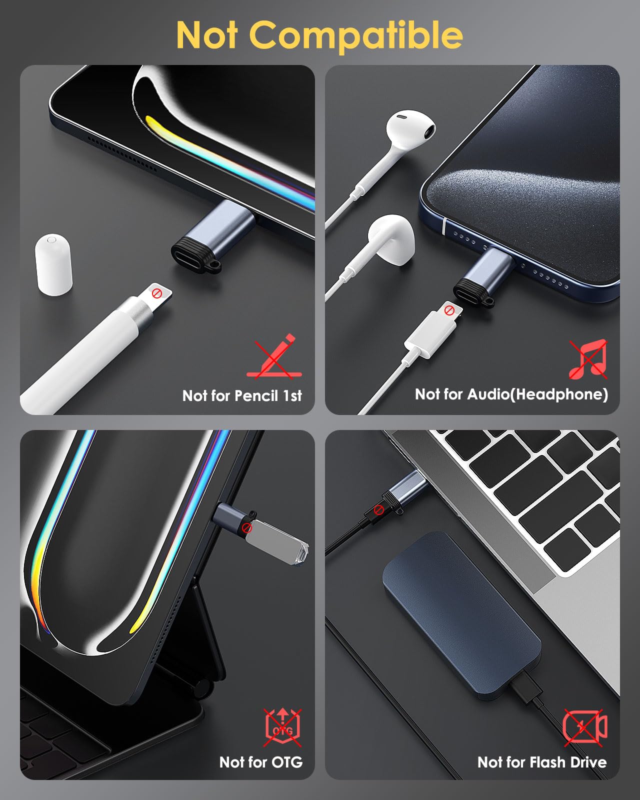 MoKo 2 Pack Lightning to USB C Adapter - iPhone 15/16 Pro/Pro Max/Plus, Galaxy S24, iPad Air/Pro Compatible - Fast Charging & Data Transfer - Gray (Perfect for Travel, Office & Home Use)