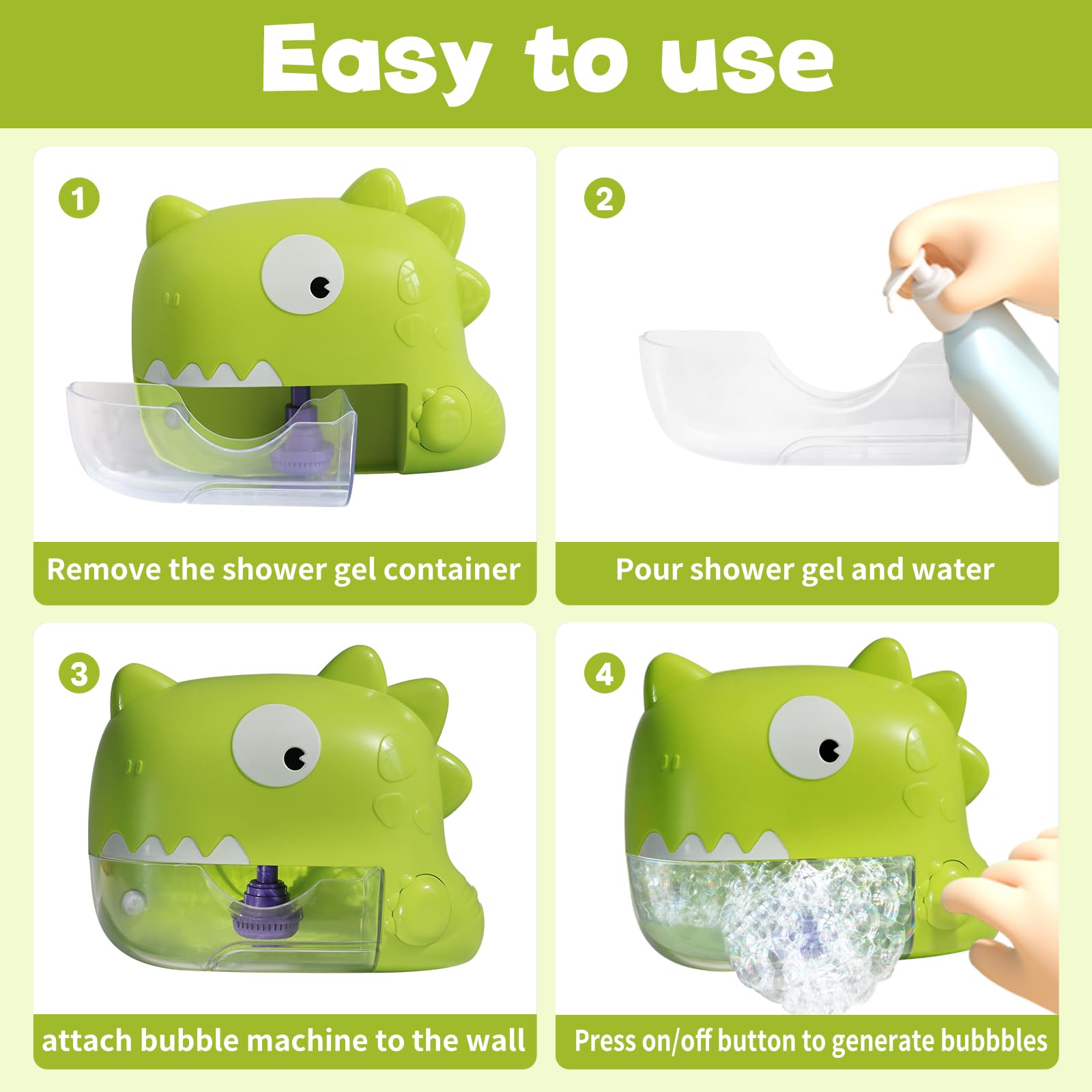 HAFAYI Dinosaur Bubble Bath Toys for Toddlers - Bathtub Bubble Machine with Music & 3 Wind-Up Water Toys - Fun Bath Time Toys for Kids Ages 1-5 Years Old (Green) - Perfect for Sensory Play, Early Learning & Family Bonding During Bath Time