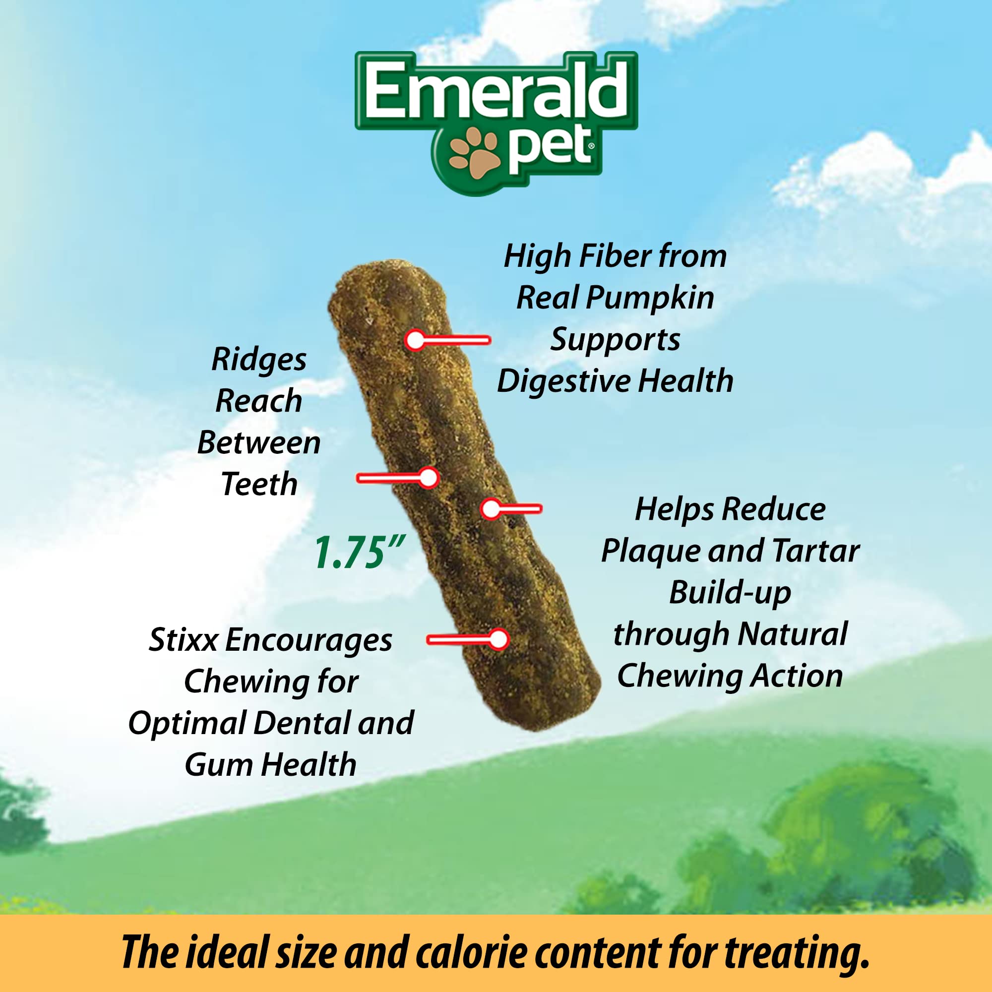 Emerald Pet Feline Dental Stixx - Grain Free Cat Dental Treats with Pumpkin for Digestive Health & Fresh Breath - Crunchy Chicken Flavor Dental Sticks for Clean Teeth - 3.6 oz - Perfect for Daily Oral Care & Playtime Rewards