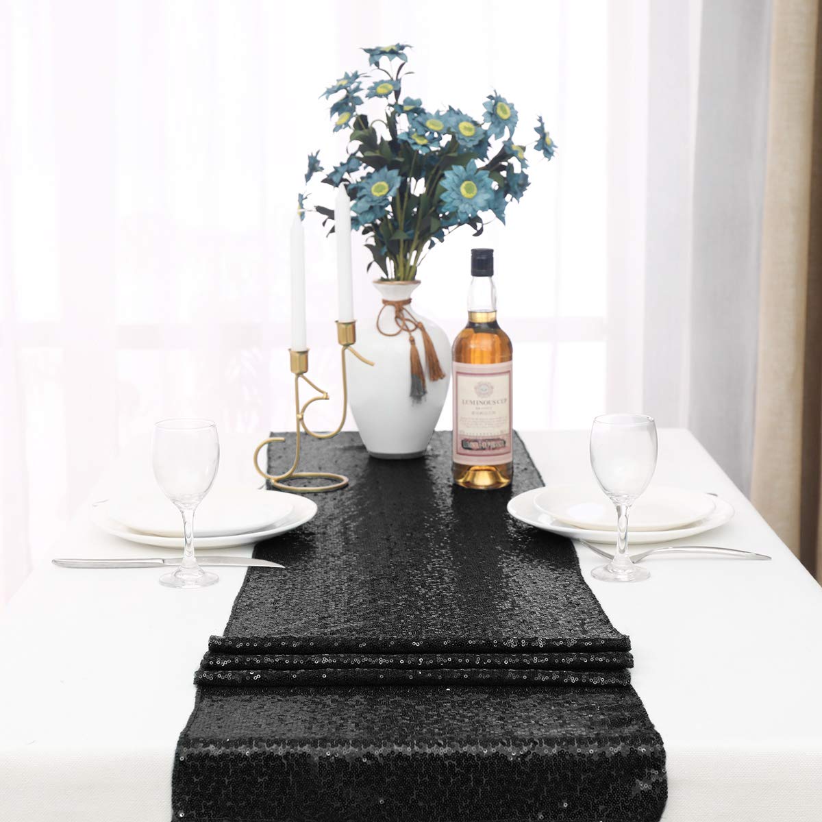 Sparkly Black Sequin Table Runner - 12