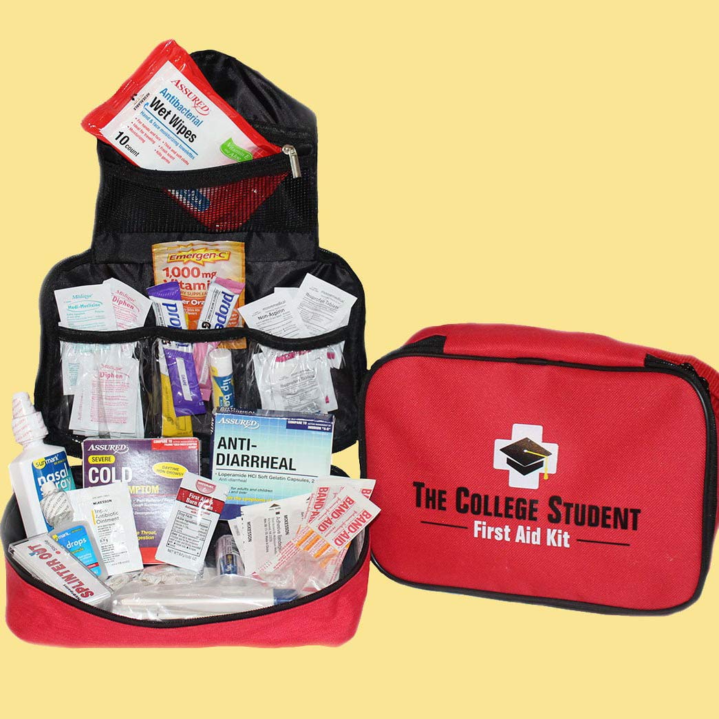 College Student Travel First Aid Kit - Essential Emergency Medical Supplies for Backpacking, Camping & Study Abroad