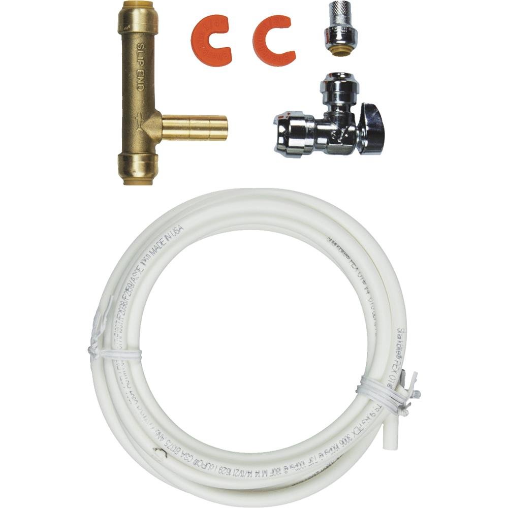 SharkBite Ice Maker Connection Kit - Push-to-Connect Brass Plumbing Fittings for PEX Pipe, Copper, CPVC & PE-RT (Model 25024) - Perfect for Refrigerator Water Line Installation & DIY Plumbing Repairs
