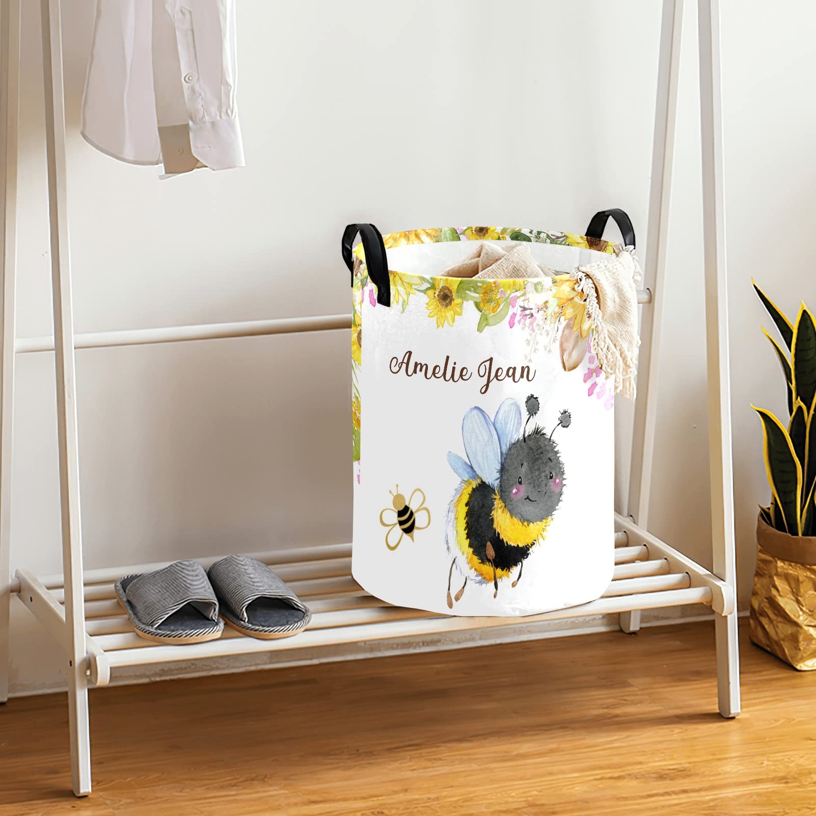 Waterproof Oxford Fabric Storage Bin - Floral Insects Bee Design for Laundry Hamper, Toy Organizer, Gift Basket | Perfect for Bedroom, Nursery & Closet Organization | Multi-Purpose Home Storage Solution