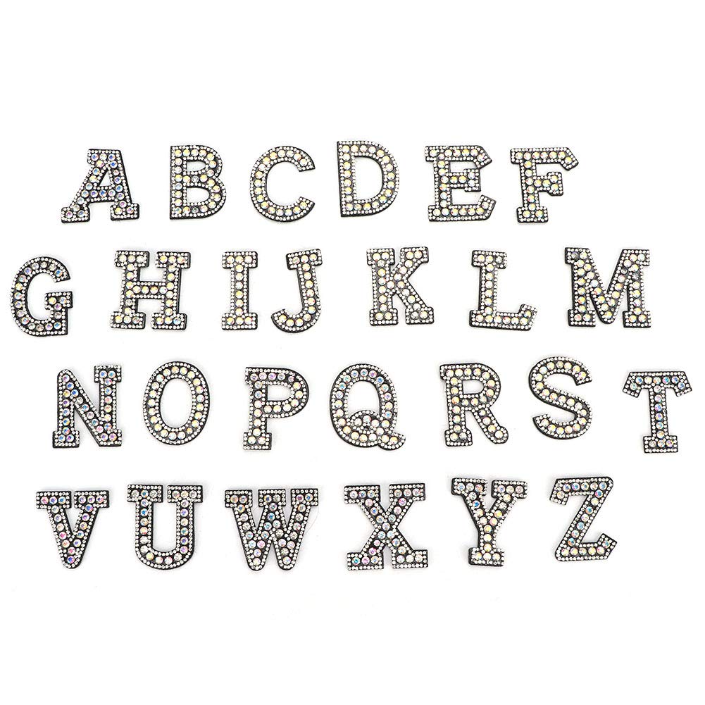 Tyenaza 26PCS Alphabet Letter Applique Patches - Embroidered Rhinestone Non-Woven Fabric Iron-On Sewing Patches for DIY Clothes, Bags, Hats & Accessories - Perfect for Customizing Jeans, Jackets & Backpacks