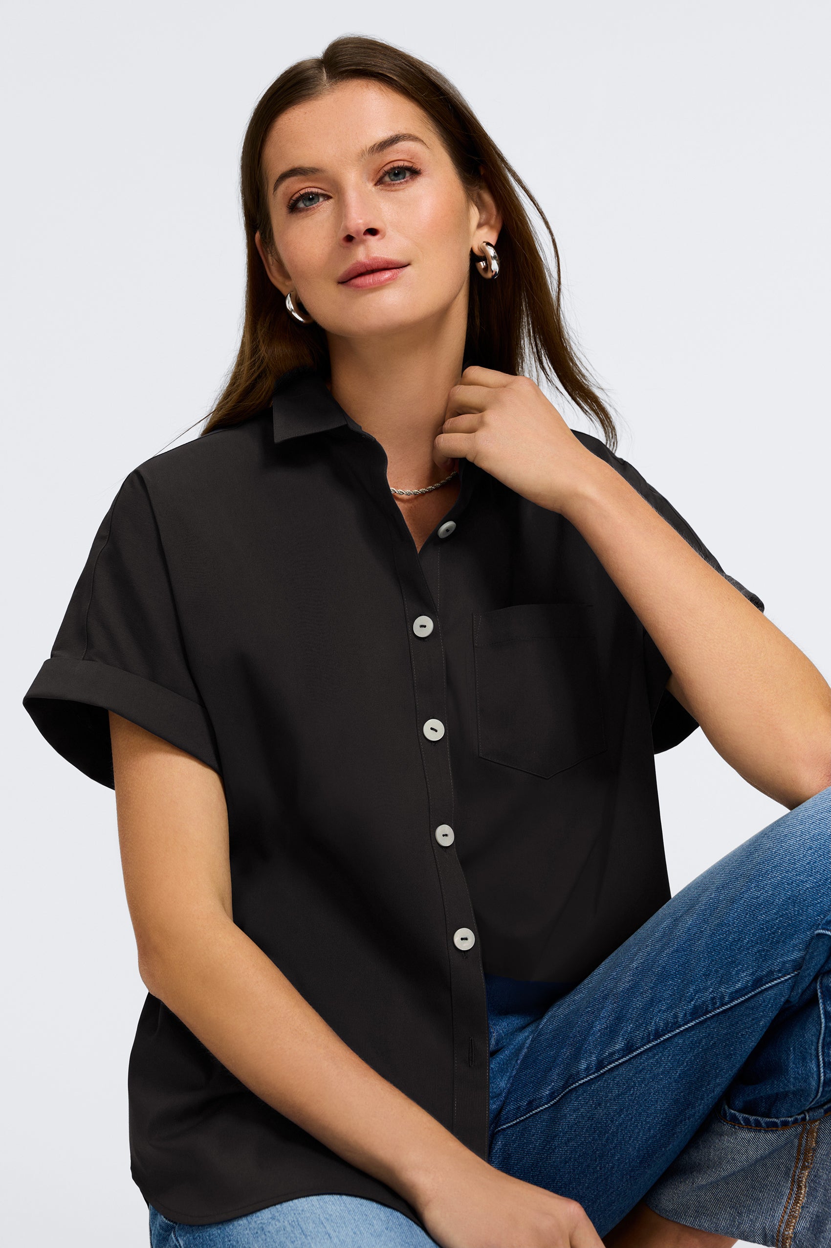 Abigail No Iron Stretch Short Sleeve Shirt - Wrinkle-Free Comfortable Blouse for Women | Perfect for Office, Travel & Casual Wear