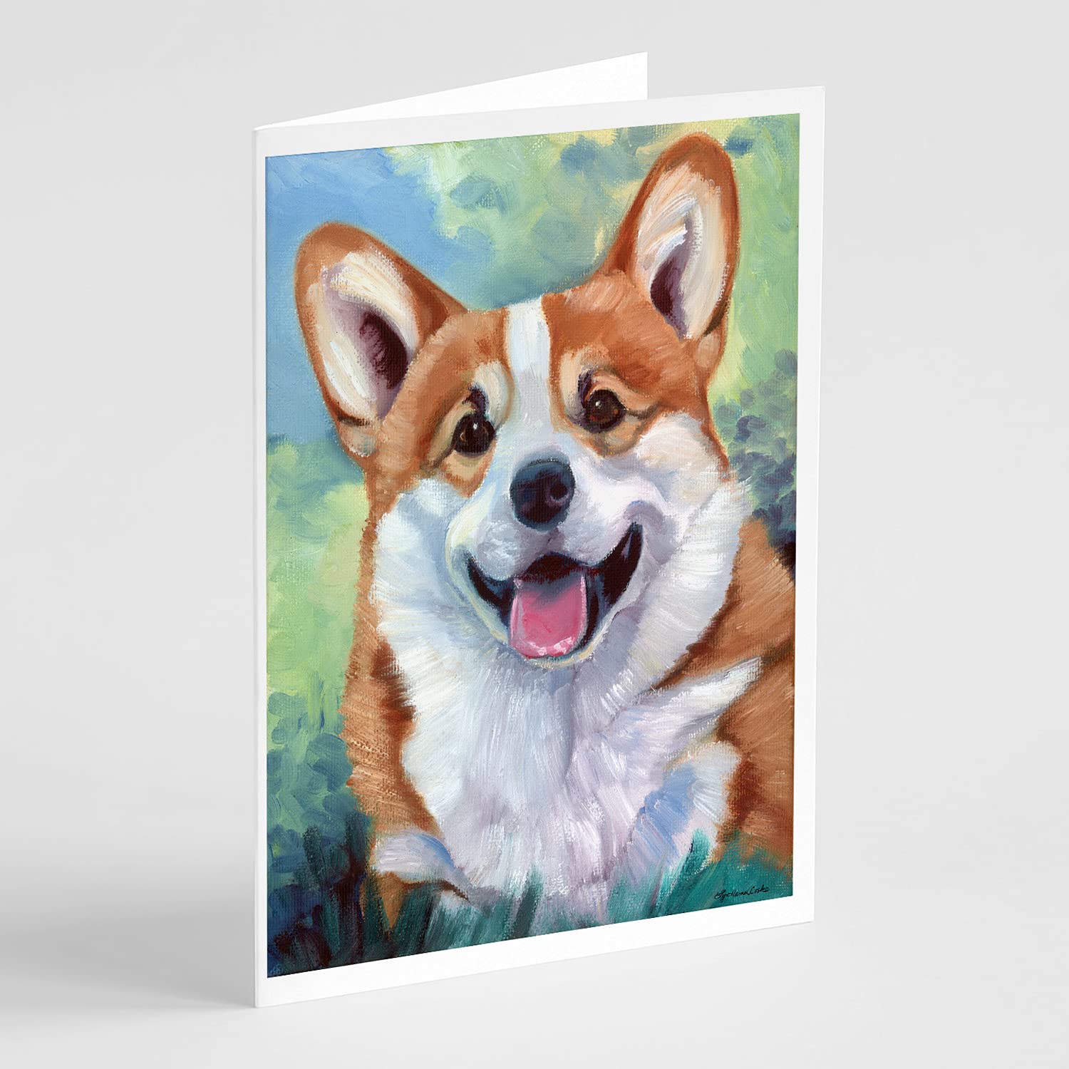 Pembroke Corgi Happy Face Blank Greeting Cards - Pack of 8 A7 Size (5x7) Note Cards with Envelopes | Whimsical Dog Lover Stationery for Birthdays, Thank You Notes & Special Occasions