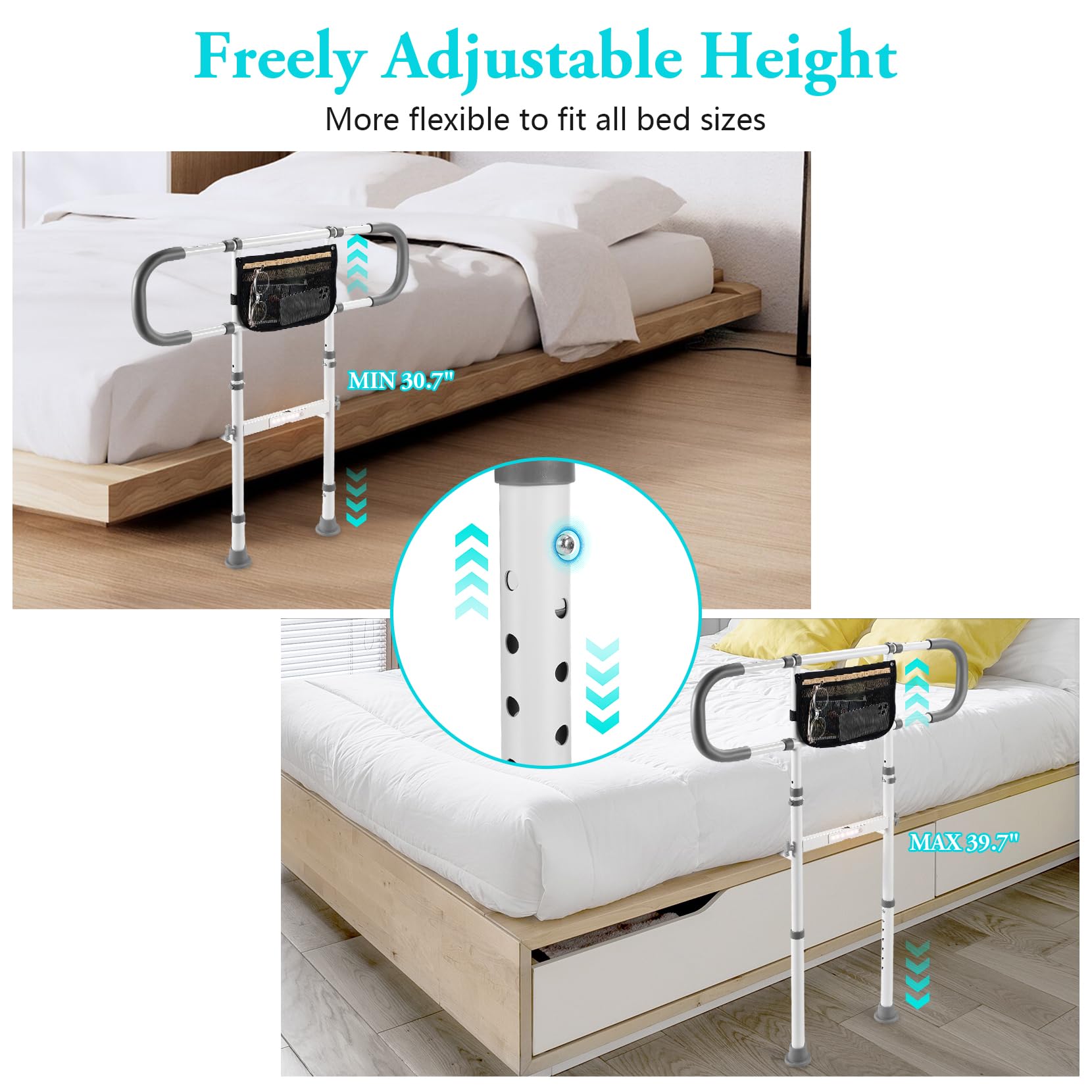 **Adjustable Bed Safety Rails for Elderly Adults - Bed Assist Handrail with Grab Bar for Seniors - Fits King, Queen, Full & Twin Beds - Ideal for Home Care, Fall Prevention & Mobility Support**