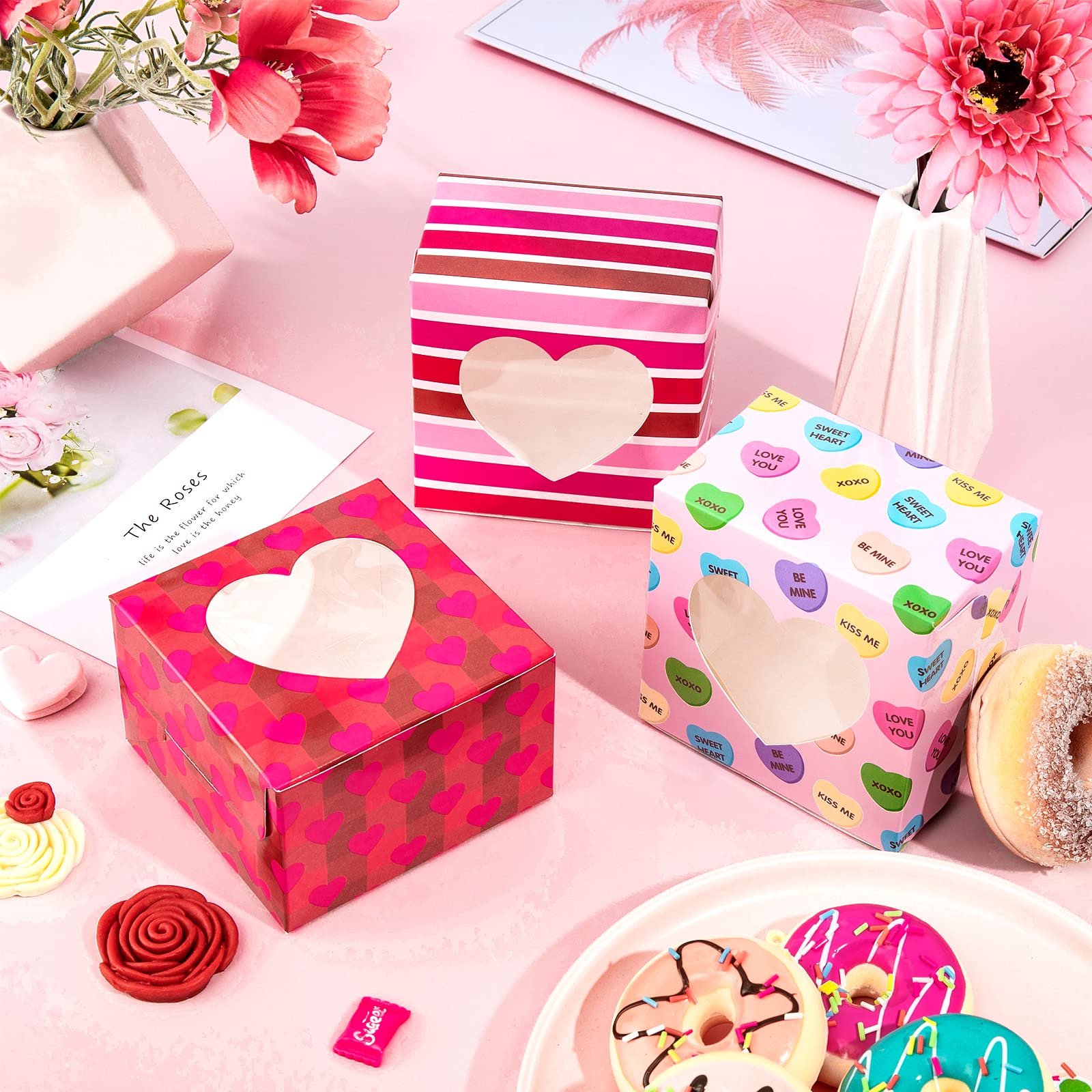 Valentine's Day Bakery Boxes 24pcs with Heart Window - for Cupcakes, Cookies & Donuts Gift Giving