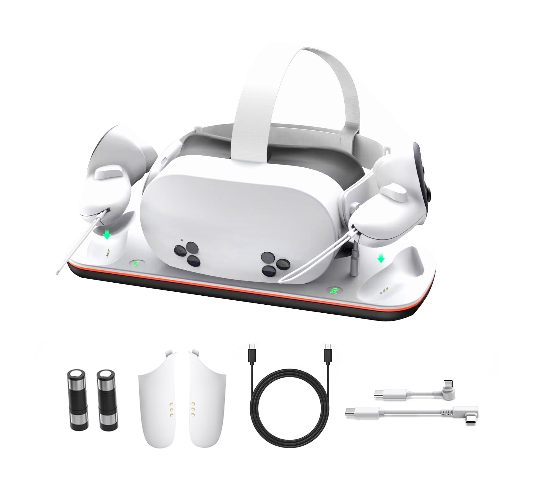 Moginno Magnetic Charging Dock for Meta Quest 3S/3 - VR Headset & Controller Charging Station with LED Indicator, 2 Rechargeable Batteries & Display Stand (White) - Perfect for Gaming, VR Entertainment & Device Organization