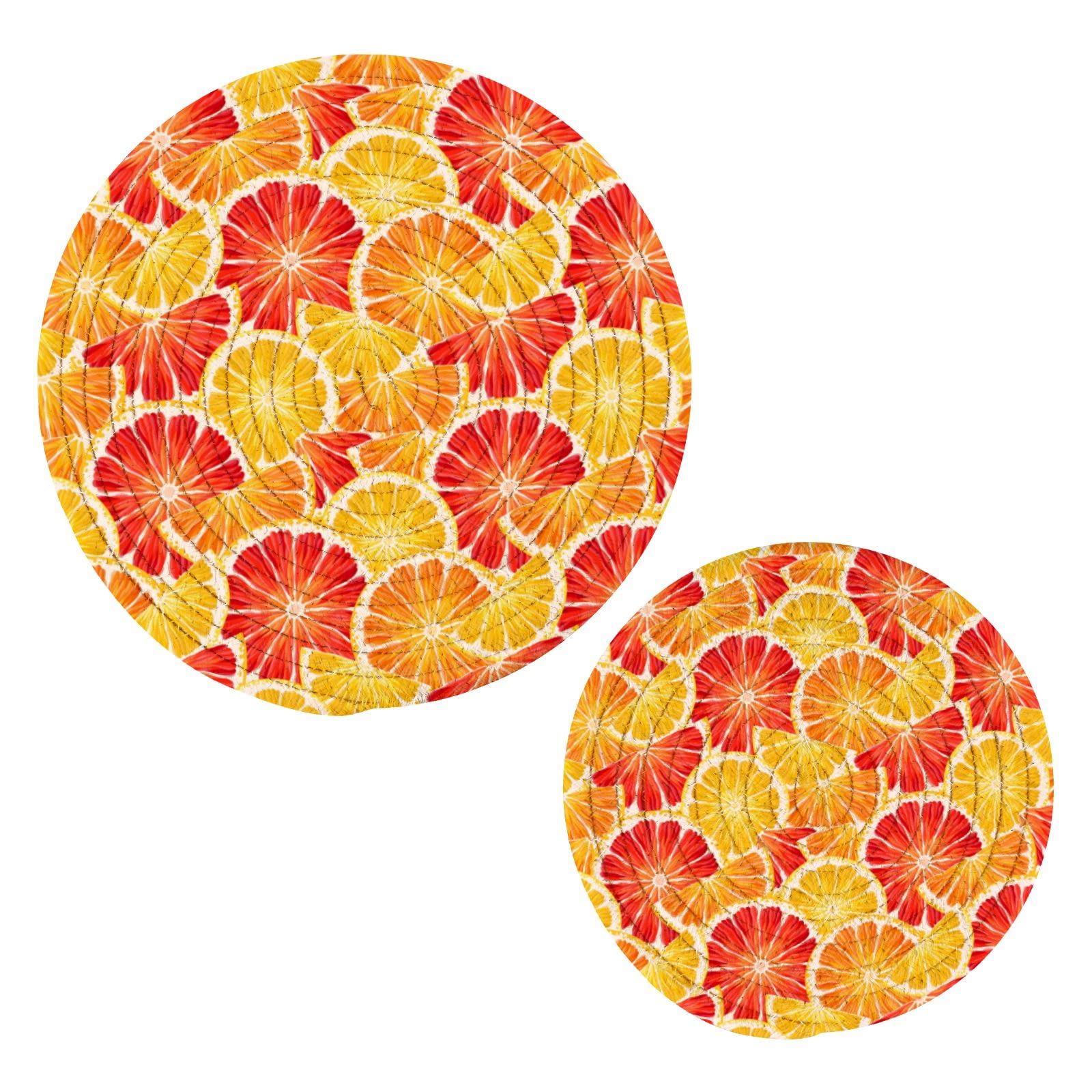 2-Pack Heat Resistant Lemon Orange Kitchen Pot Holders & Trivets Set - Thread Woven Hot Pads for Cooking, Baking, Serving Dishes (Perfect for Summer BBQ, Tea Time & Kitchen Decor)