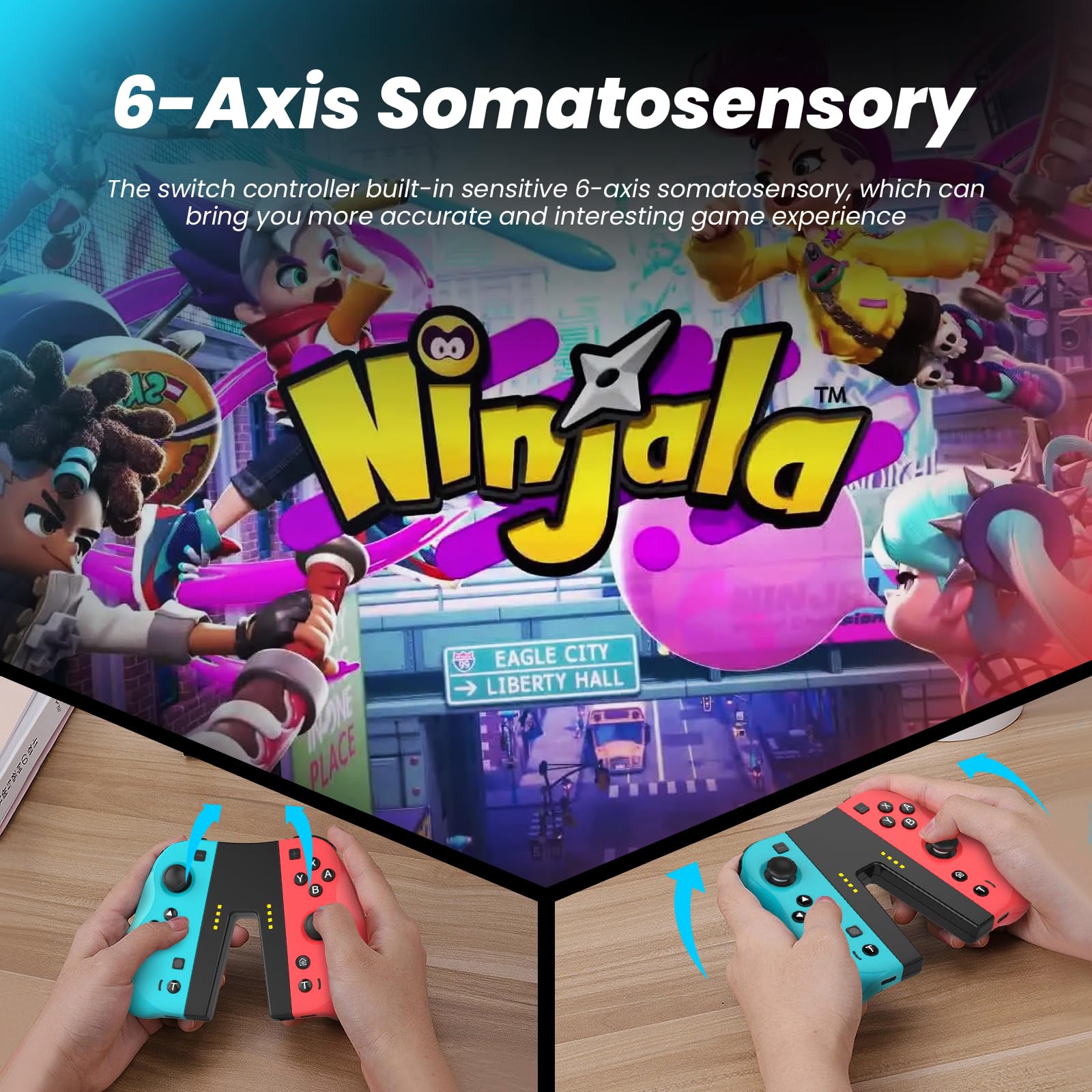 Wireless Switch Controller for Nintendo Switch/Lite/OLED - Dual Vibration, Turbo, Screenshot & Wake-up Function (Blue & Red) - Perfect for Gaming, Travel & Family Entertainment