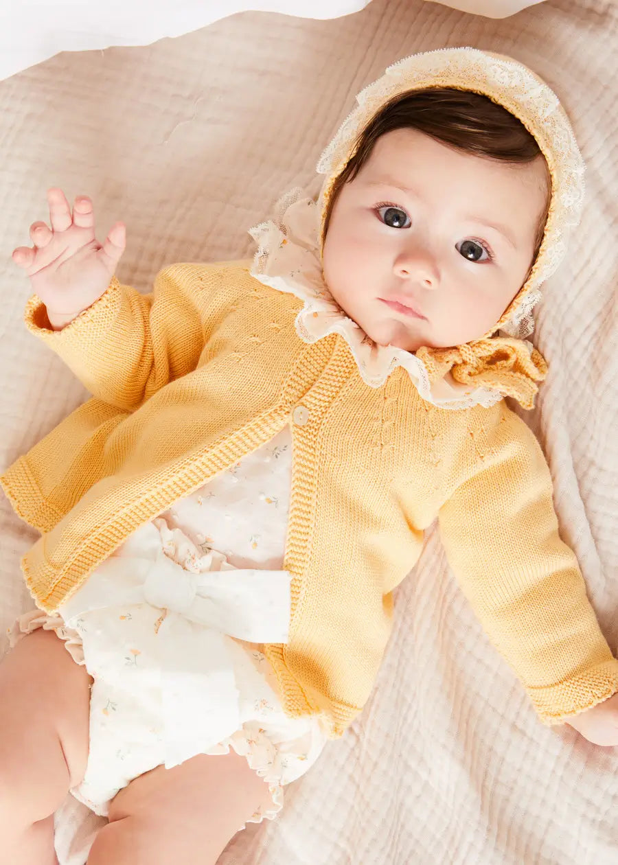 Esme Floral Ruffle Collar Long Sleeve Blouse for Baby Girls 12 Months - White Lace Top for Special Occasions & Photoshoots