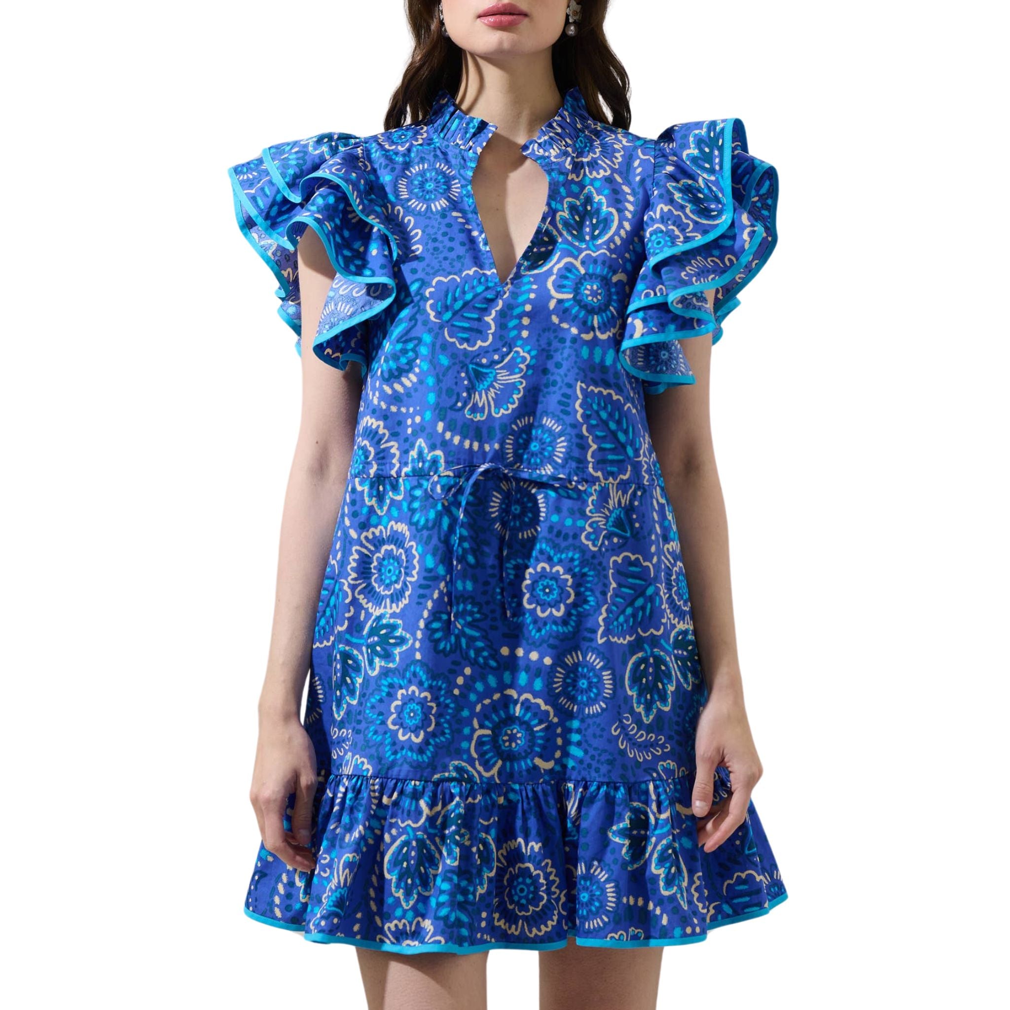 Kenner Floral Alina Ruffle Shift Mini Dress - Women's Summer Floral Print Short Dress for Beach, Party & Vacation | Trendy Ruffled Hem A-Line Sundress