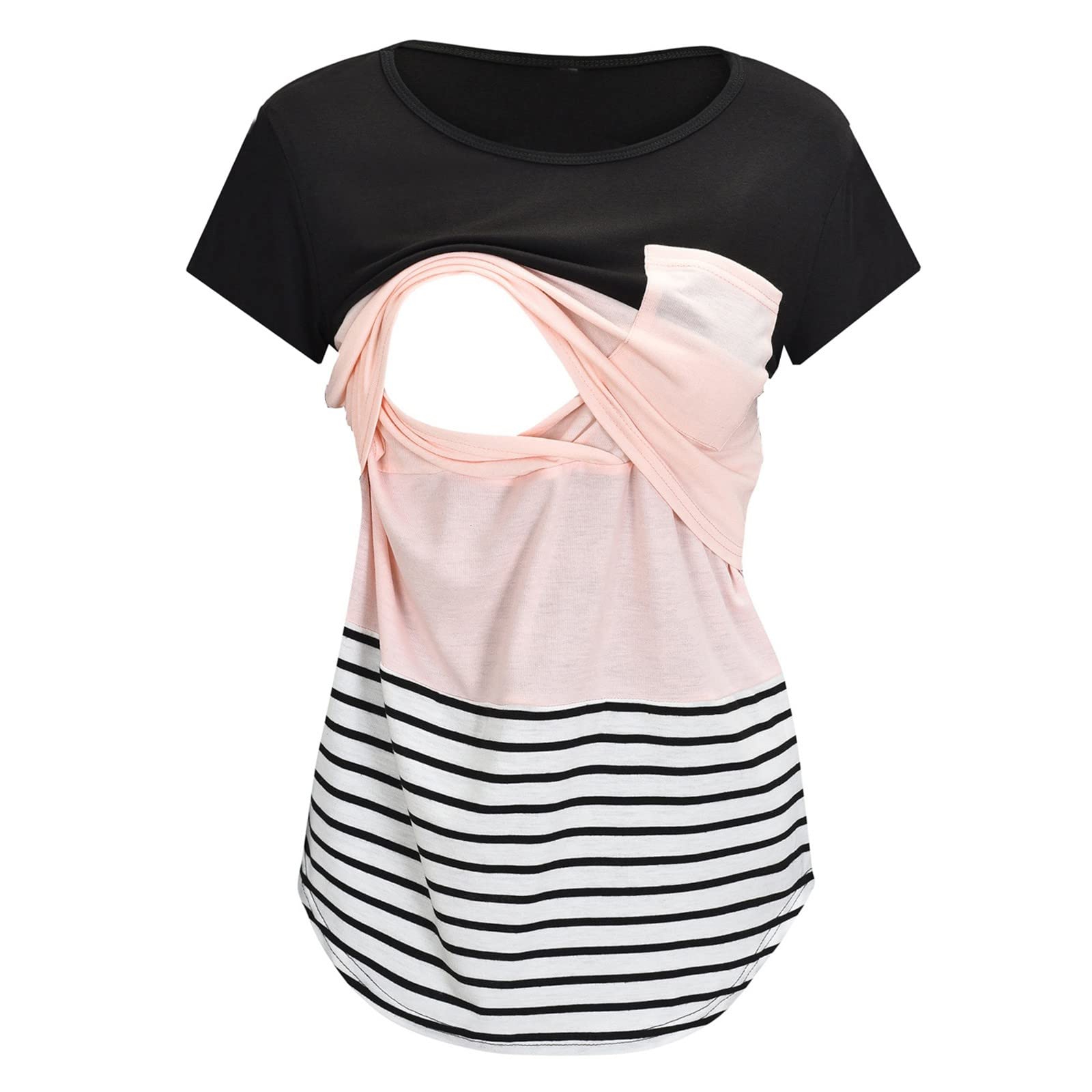 Comfortable Striped Maternity Tops for Pregnancy & Breastfeeding - Soft Short Sleeve Blouses for Expecting Moms | Perfect for Nursing, Work & Casual Wear