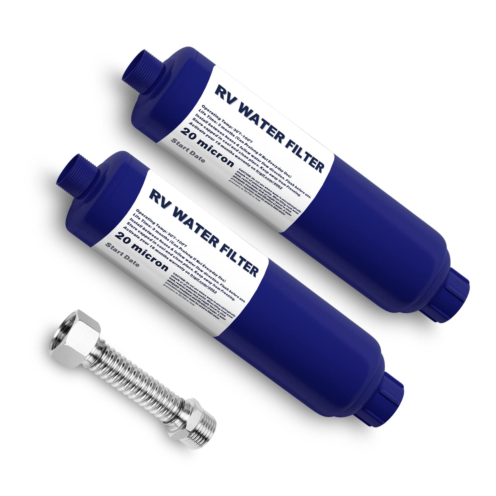 WELLUCK RV Camper Inline Water Filter with Flexible Hose Protector - 2 Pack Chlorine & Odor Reduction Water Filter for Camping, Trailer, Boat, Marine & Garden Use - Perfect for Outdoor Adventures and Clean Drinking Water