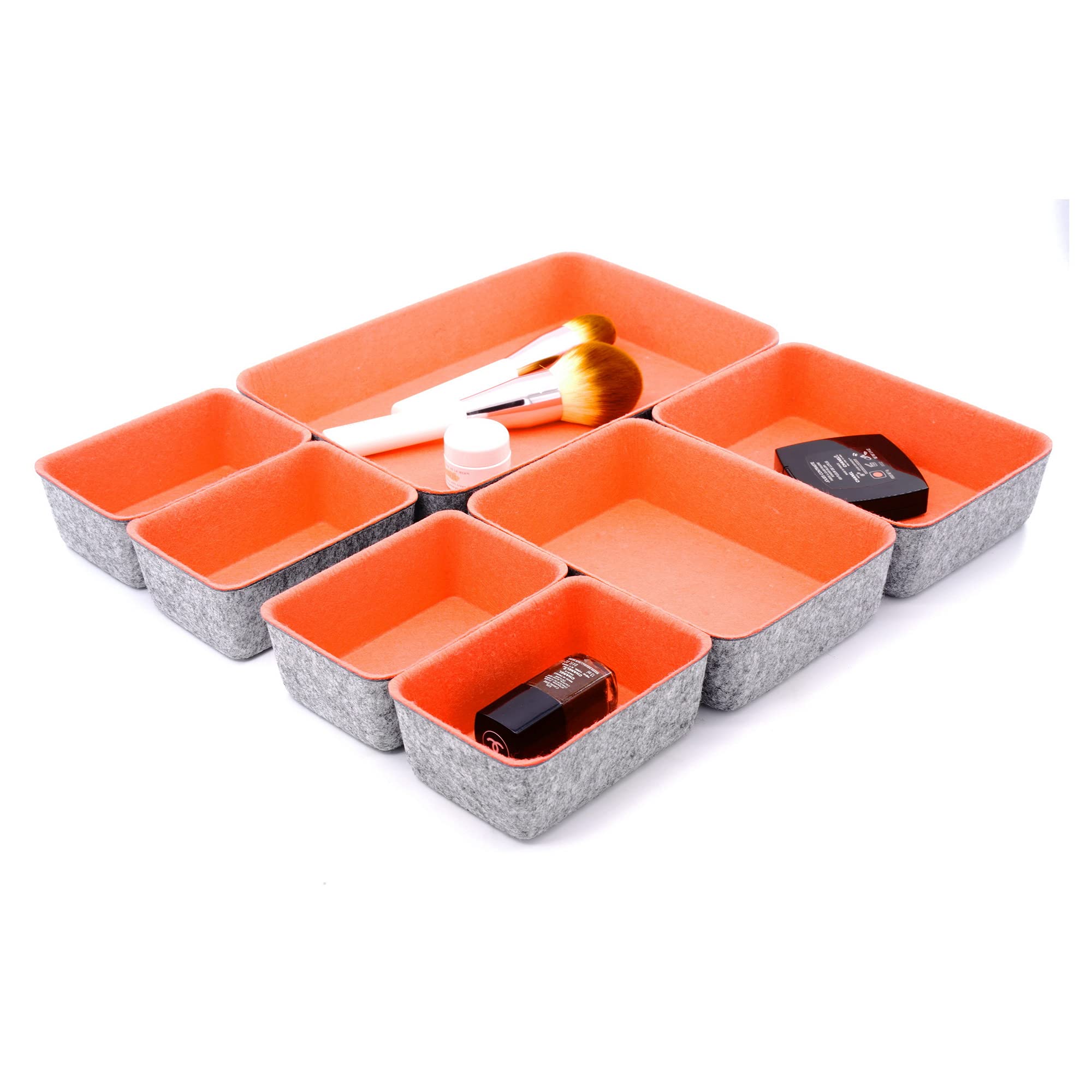 Welaxy 7-Pack Drawer Organizers & Dividers - Coral Storage Bins for Office, Kitchen, Bathroom & Closet Organization - Space Saving & Durable Plastic Drawer Trays