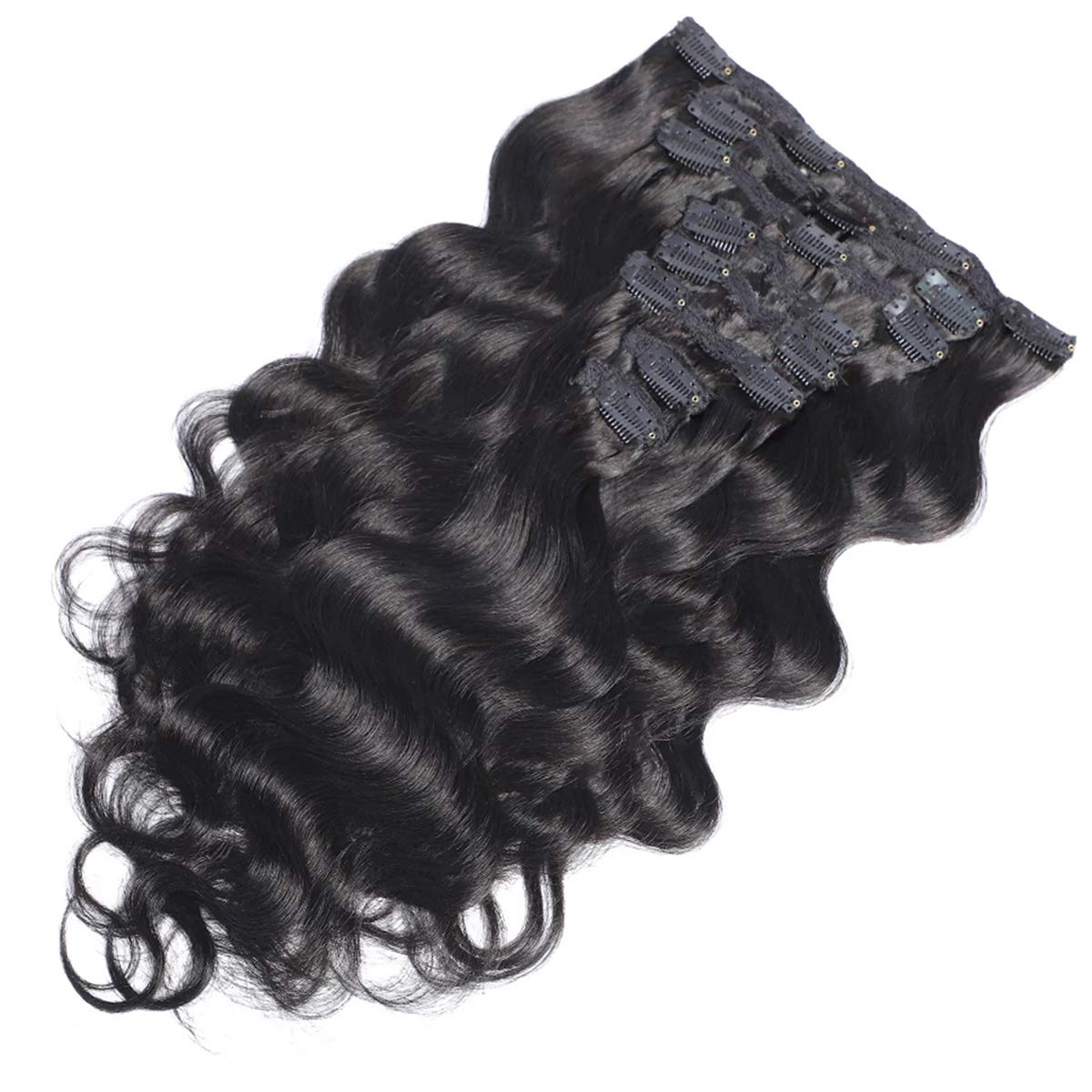 Clip-in Hair Extensions #1B Natural 10A Body Wave 100% Virgin Human Hair - 8pc/Lot 125g with 16 Clips (26 Inch) for Volume & Length - Perfect for Parties, Weddings & Daily Styling