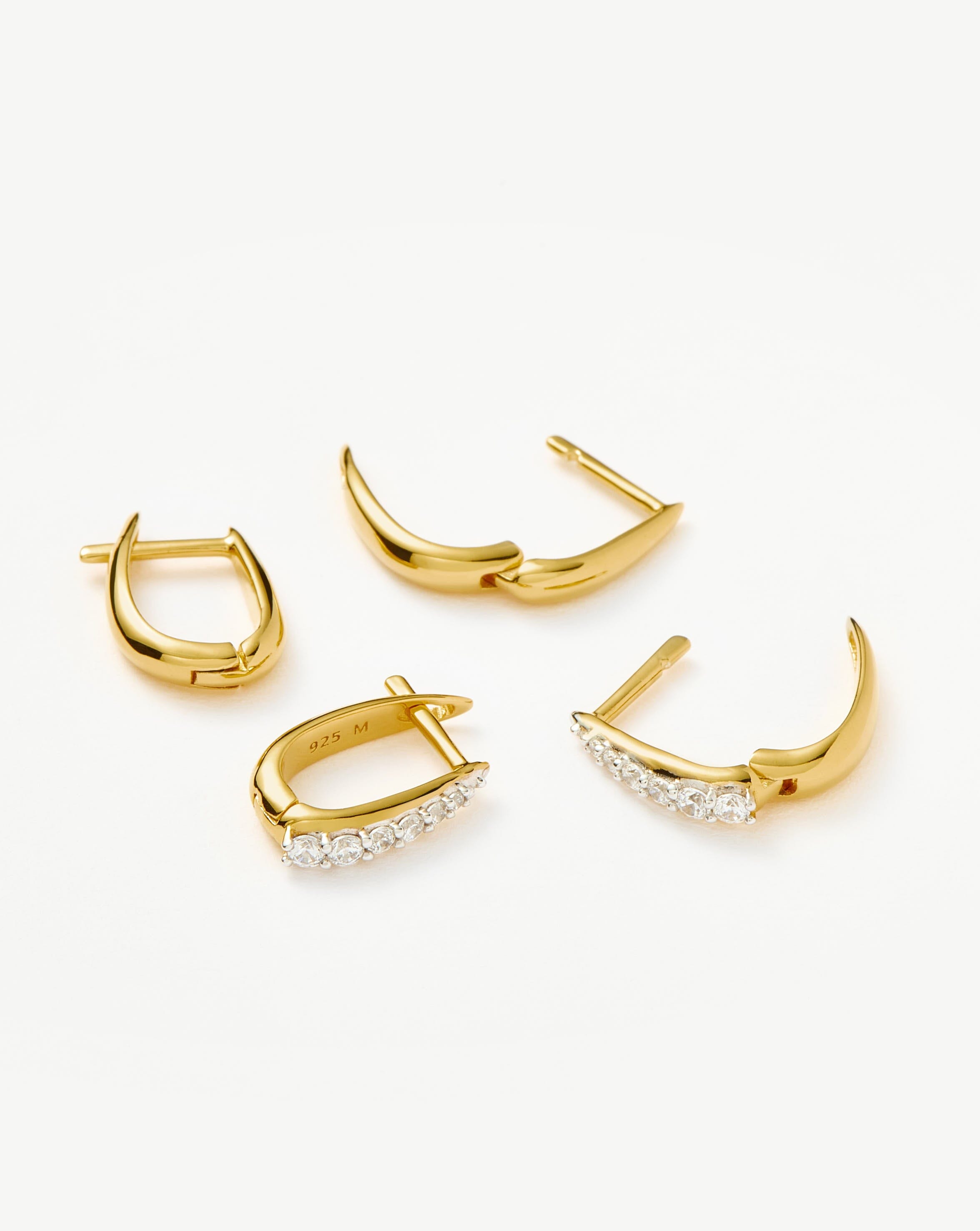 18K Gold Vermeil Claw Pave Huggie Hoop Earrings for Women | Elegant & Dainty Huggie Earrings Set | Perfect for Everyday Wear, Parties & Special Occasions