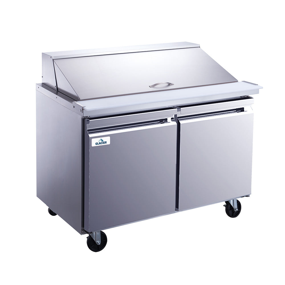Glacier GMT 48 18 48 Commercial Refrigerated Sandwich & Salad Prep Table with 2 Doors - Perfect for Restaurants, Delis, and Cafes Food Preparation