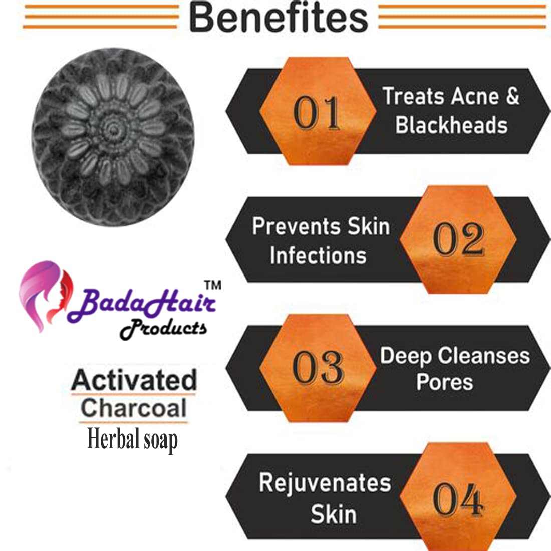 BADAHAIR® Activated Charcoal Soap for Face & Body - Natural Detox, Skin Whitening, Acne & Blackhead Treatment, Anti-Wrinkle & Anti-Pollution - Pack of 3 (3 x 100g) | Perfect for Daily Cleansing, Deep Pore Treatment & Glowing Skin Care Routine