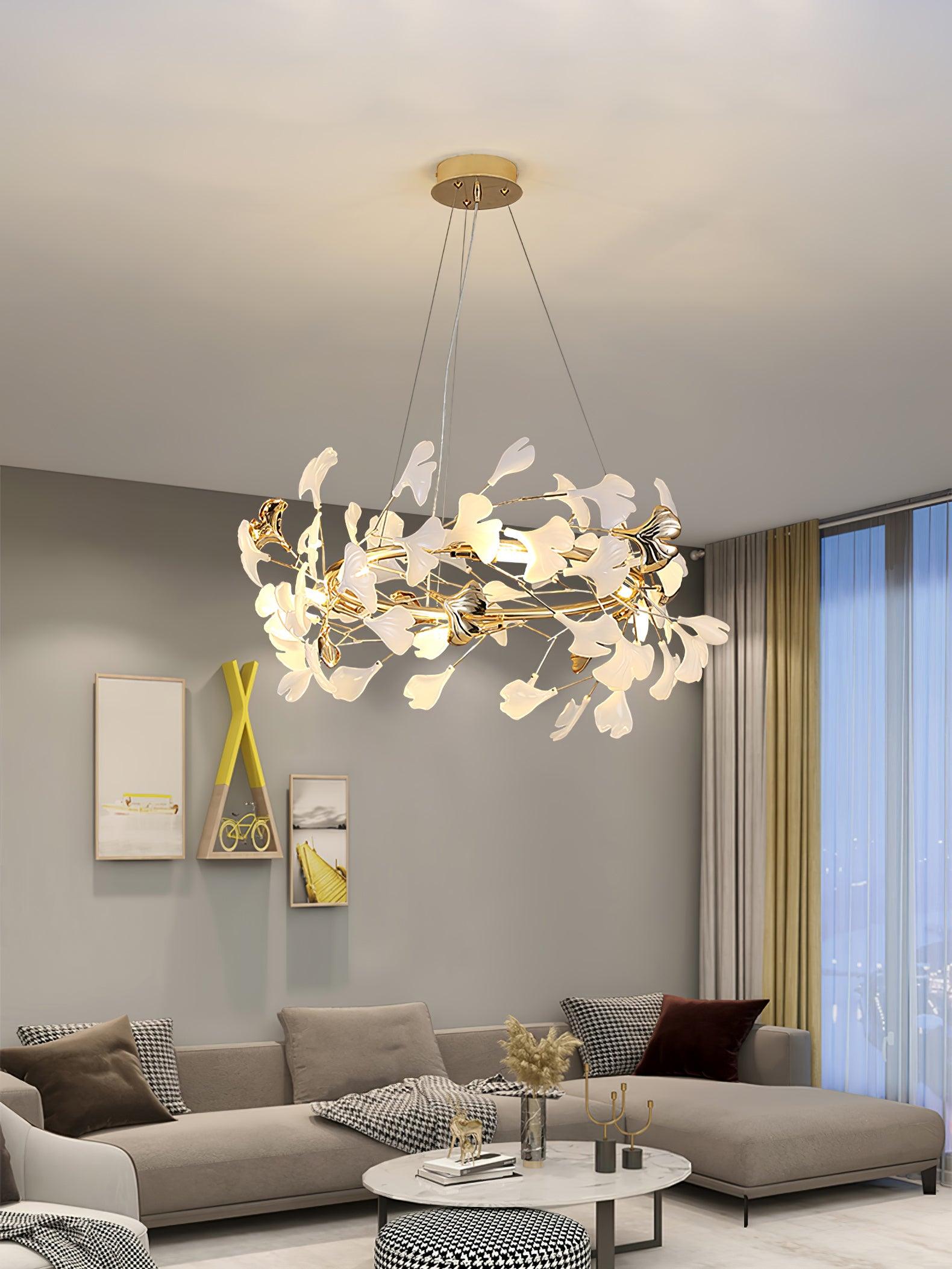 Elegant Ginkgo Leaf Chandelier - Modern Gold Ceiling Light Fixture for Dining Room, Living Room & Bedroom Decor | Perfect for Home, Hotel and Restaurant Lighting