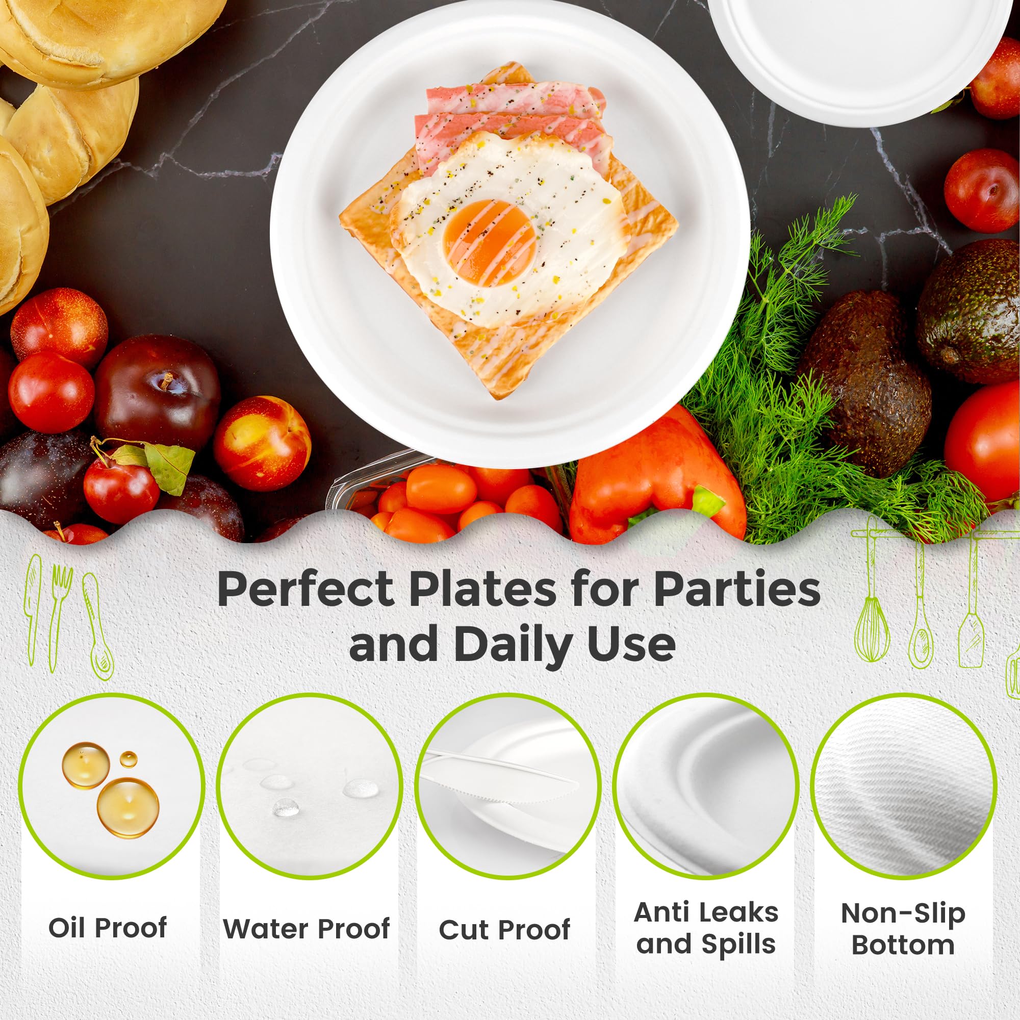 7 Inch Heavy-Duty Disposable Paper Plates [125 PCS] - 100% Compostable & Biodegradable Bagasse Plates, Natural Unbleached Eco-Friendly Small Dinner Plates for Parties, Picnics, BBQs & Everyday Use
