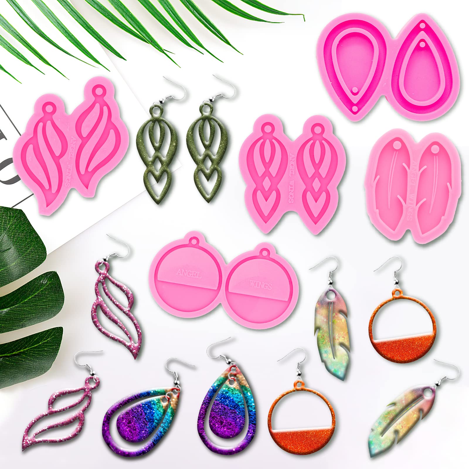 105Pcs Silicone Resin Molds Kit for Jewelry Making - 5 Earring Molds with Hooks, Epoxy Casting Molds for DIY Unique Earrings, Resin Craft Supplies - Perfect for Handmade Jewelry, Gifts & Home Decor Projects