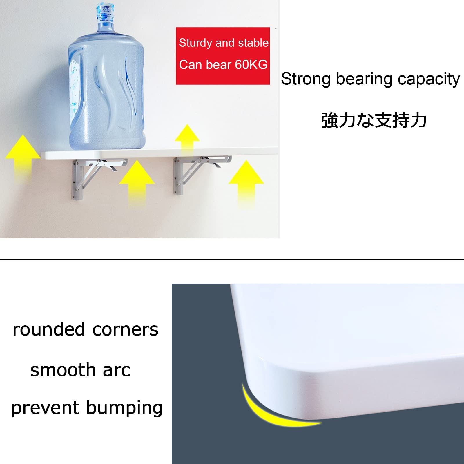 LIGUOYI 20-47 Inch Wall Mounted Floating Folding Desk - Space Saving Computer Desk, Dining Table, Drop Leaf Table with Adjustable Steel Brackets (Blue, White, Black, Yellow) - Perfect for Small Apartments, Home Offices & Dorm Rooms
