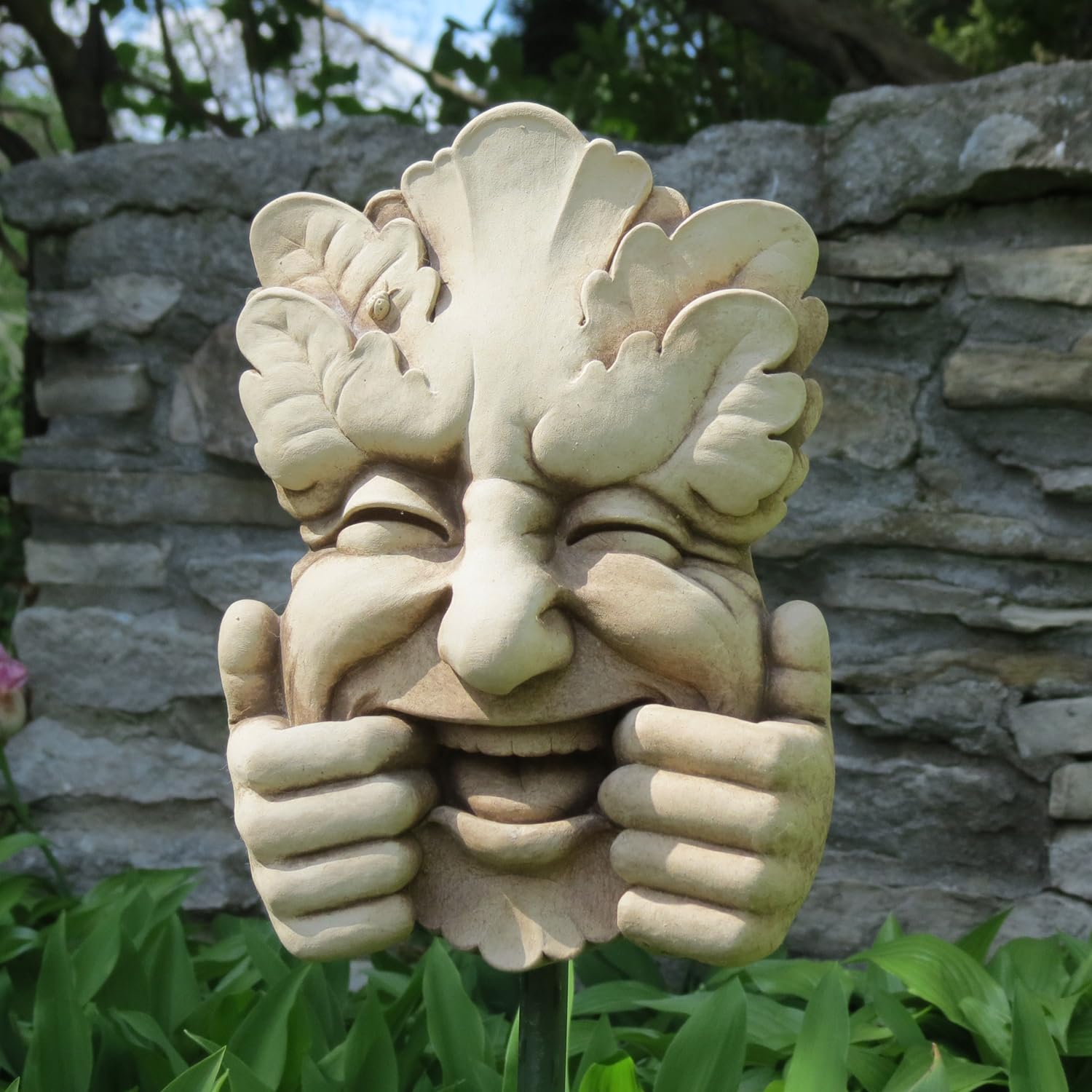 Whimsical Green Man Plaque - Handmade Stone Garden Sculpture for Home & Outdoor Decor | Perfect for Fairy Gardens, Patios, and Landscape Art