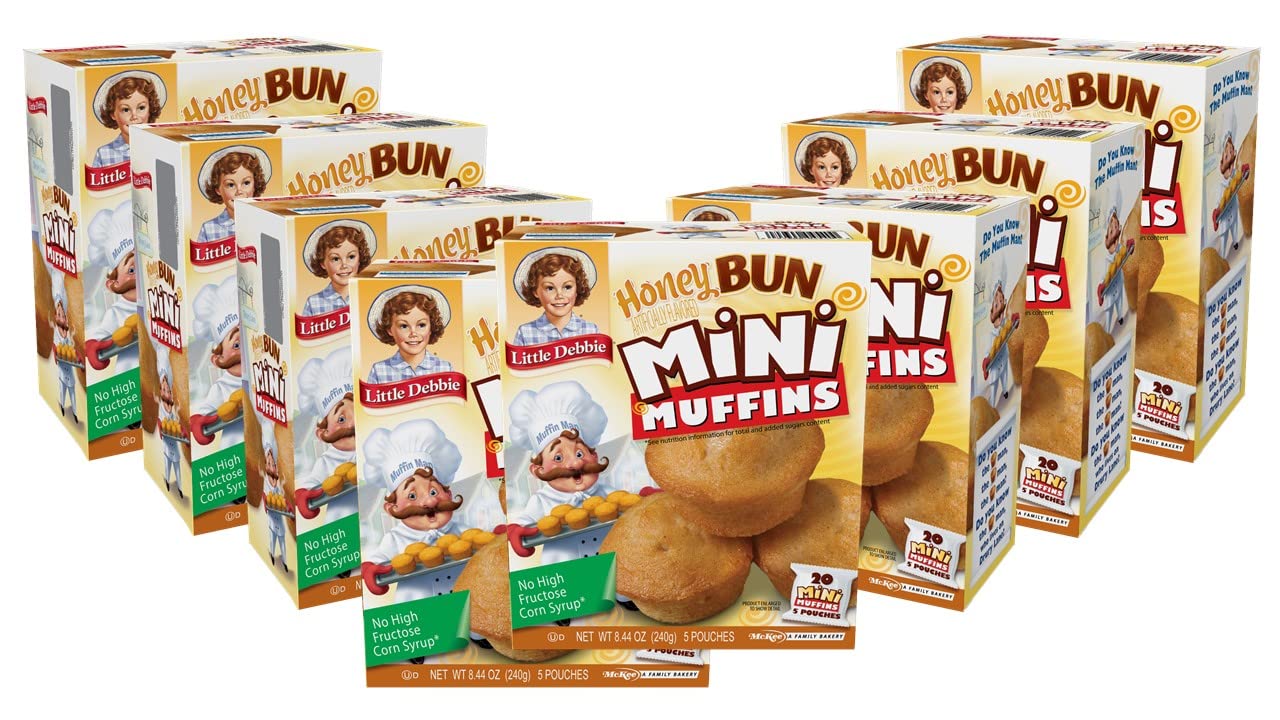 Little Debbie Honey Bun Mini Muffins, 40 Count (1.7 oz Pouches) - 8 Boxes Bulk Pack | Sweet Breakfast Snacks, Office Treats & On-the-Go Snacking