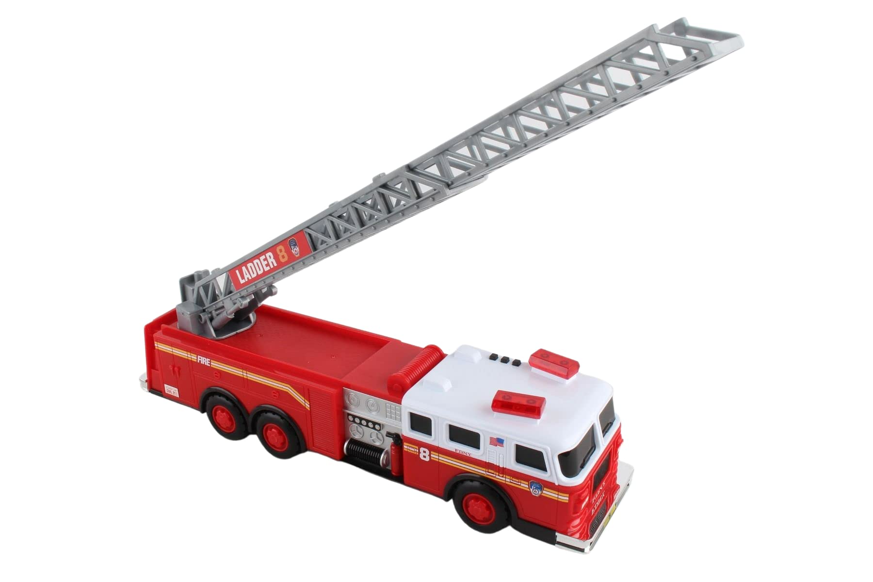 FDNY Ladder Truck Toy with Lights & Sounds - Realistic Fire Engine Rescue Vehicle for Kids Pretend Play & Collectors Display
