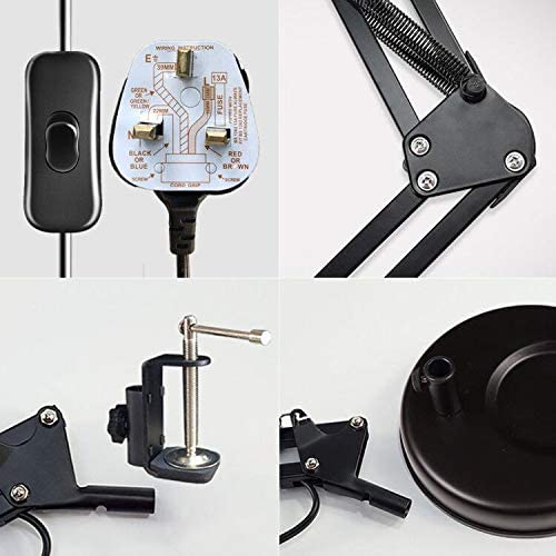 Powerking Swing Arm LED Desk Lamp - Adjustable Architect Task Light with Clamp, Classic Black Desk Lamp for Home, Dorm & Office (Bulb Not Included) | Perfect for Reading, Studying & Workspace Lighting