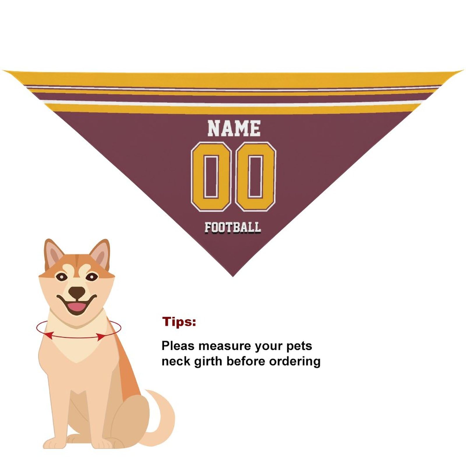 Custom Personalized Pet Bandana with Name & Number - Football Style Dog Scarf for Small & Large Dogs - Perfect for Game Day, Sports Fan Gifts & Pet Fashion Accessories
