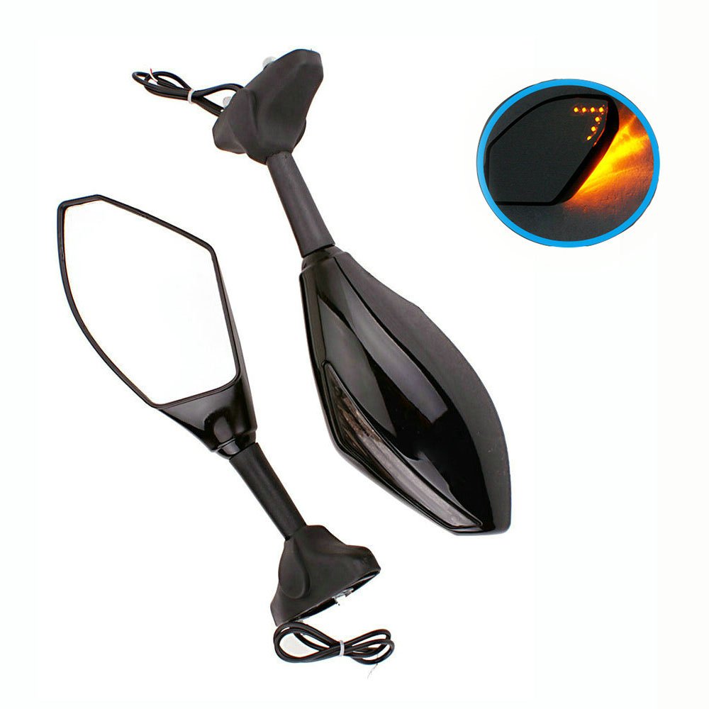 Yibid Integrated Motorcycle LED Turn Signal Light & Custom Mirrors - Compatible with Suzuki GSXR 1000 (2001-2005, 2009-2012) & GSXR 1100 (1993-1998) - Solid Black with Arrow Marker & Smoke Lens - Enhanced Visibility & Safety for Night Riding